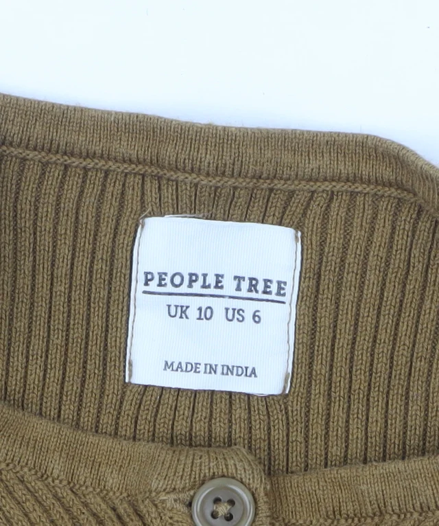 People Tree Women Brown Organic Cotton Henley Jersey Top UK 10 - Image 5