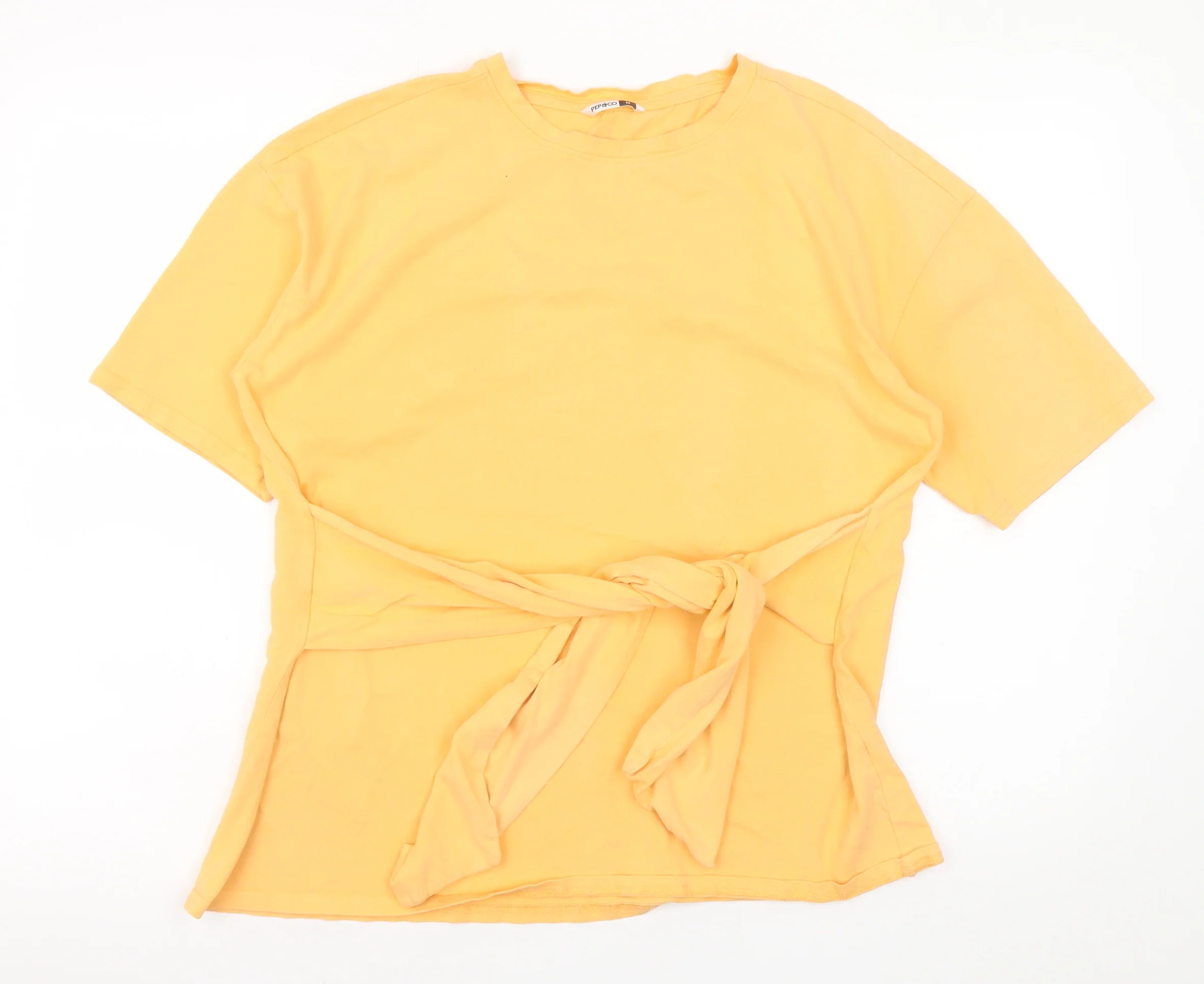 PEP&CO Womens Yellow Belted Cotton Short Sleeve T-Shirt Size M 12-14
