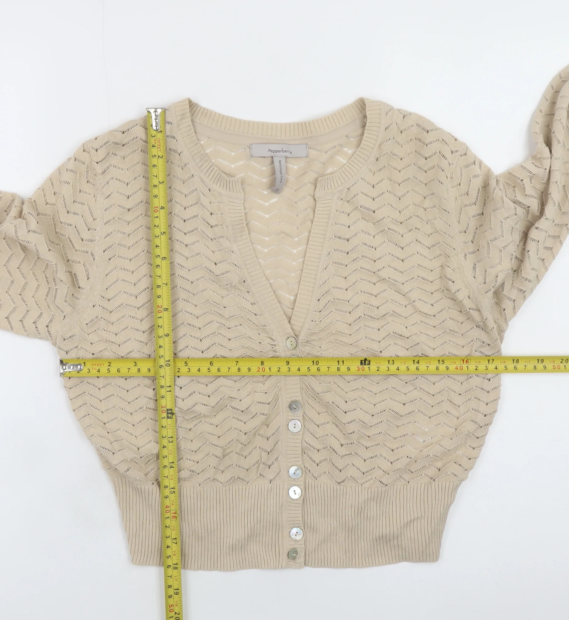Pepperberry Womens Beige V-Neck Long Sleeve Knit Cardigan Size 12 - Image 2