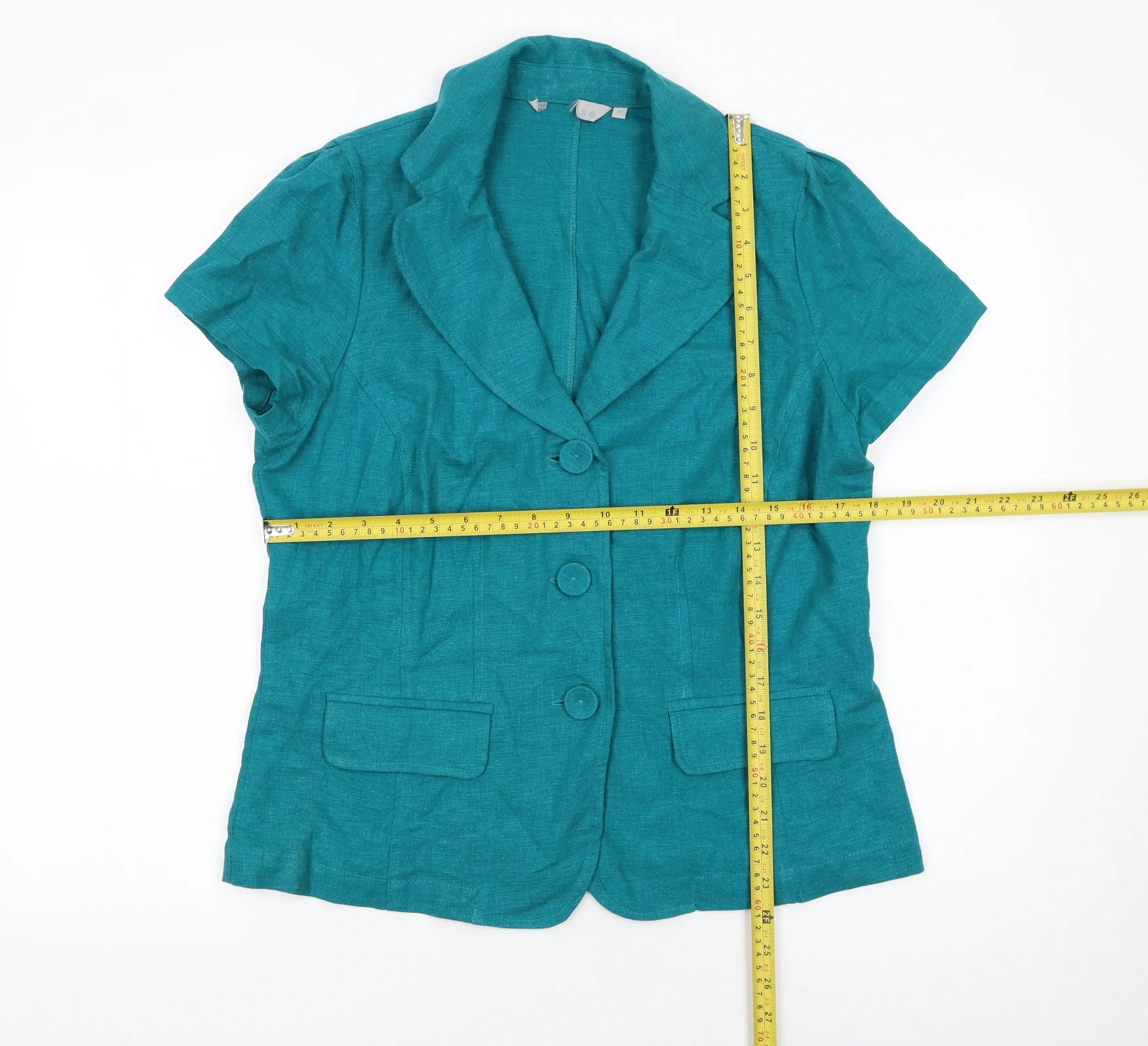 Per Se Women Green Linen Blend Short Sleeve Blazer Size 12 - Image 2