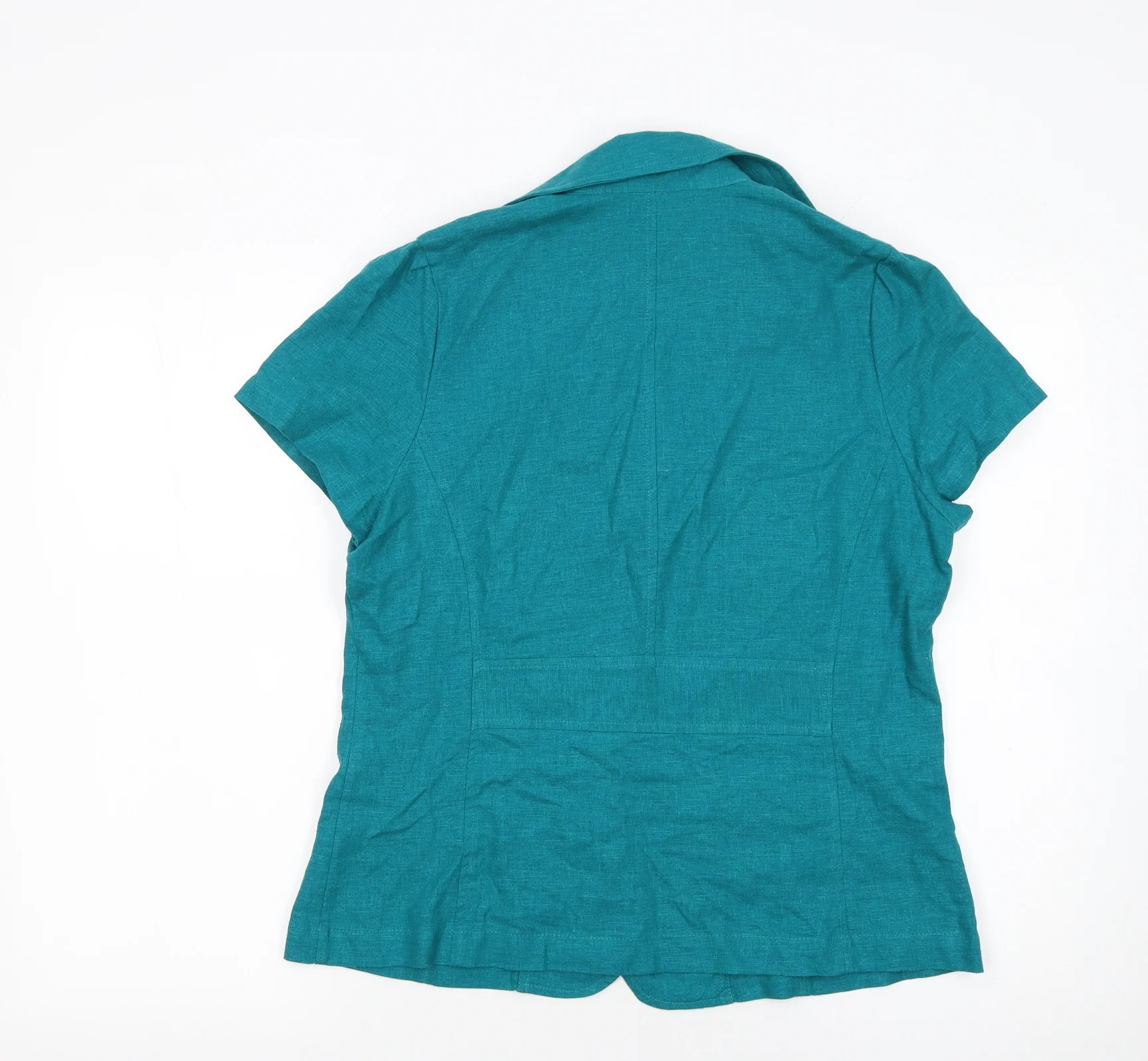 Per Se Women Green Linen Blend Short Sleeve Blazer Size 12 - Image 3