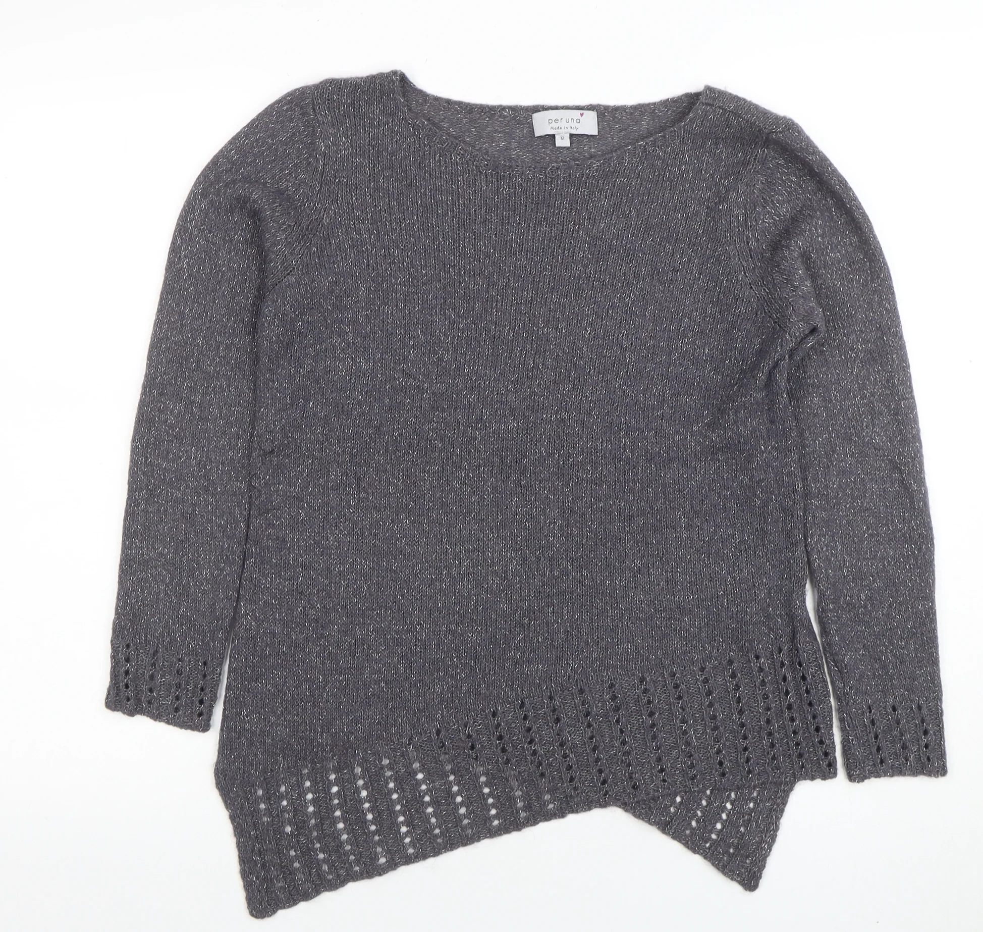 Per Una Women’s Grey Metallic Knit Long Sleeve Pullover Jumper Size 12