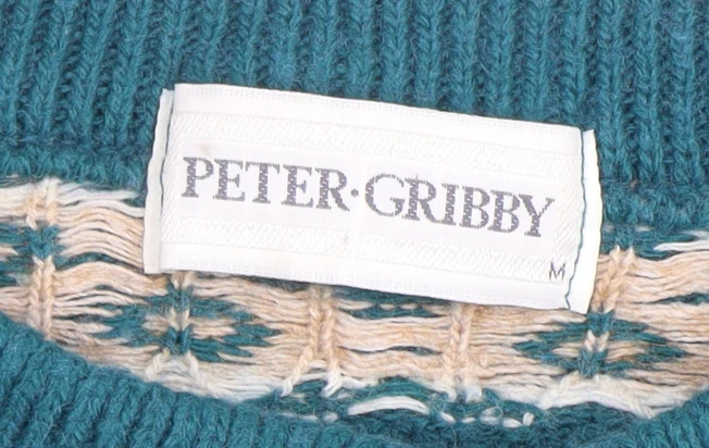 Peter Gribby Womens Green Geometric Wool Blend Jumper M - Image 4