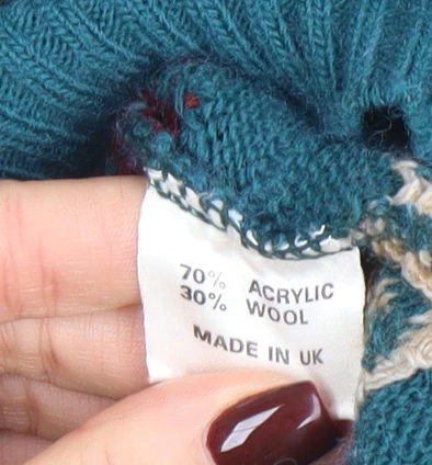 Peter Gribby Womens Green Geometric Wool Blend Jumper M - Image 5