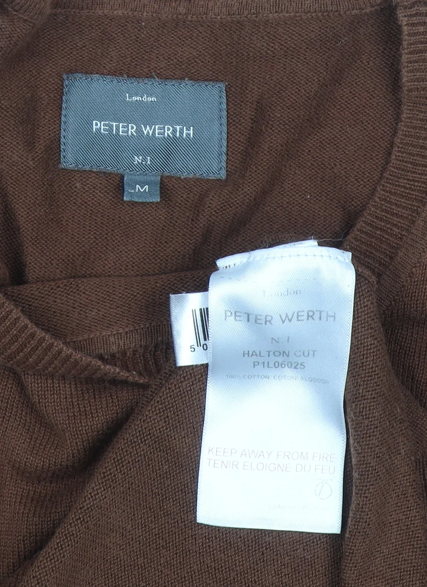 Peter Werth Men's Brown Cotton Crew Neck Jumper Size M - Image 4