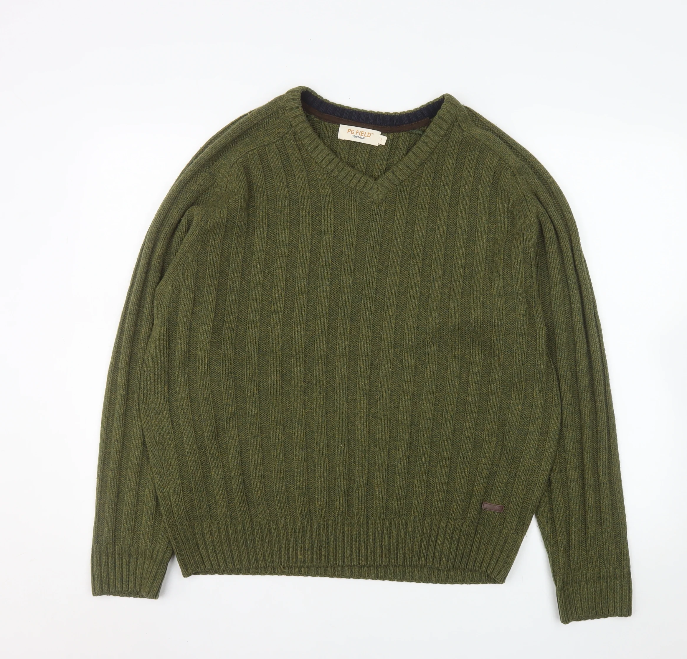 PG Field Men’s Green V-Neck Acrylic Knit Jumper Size L
