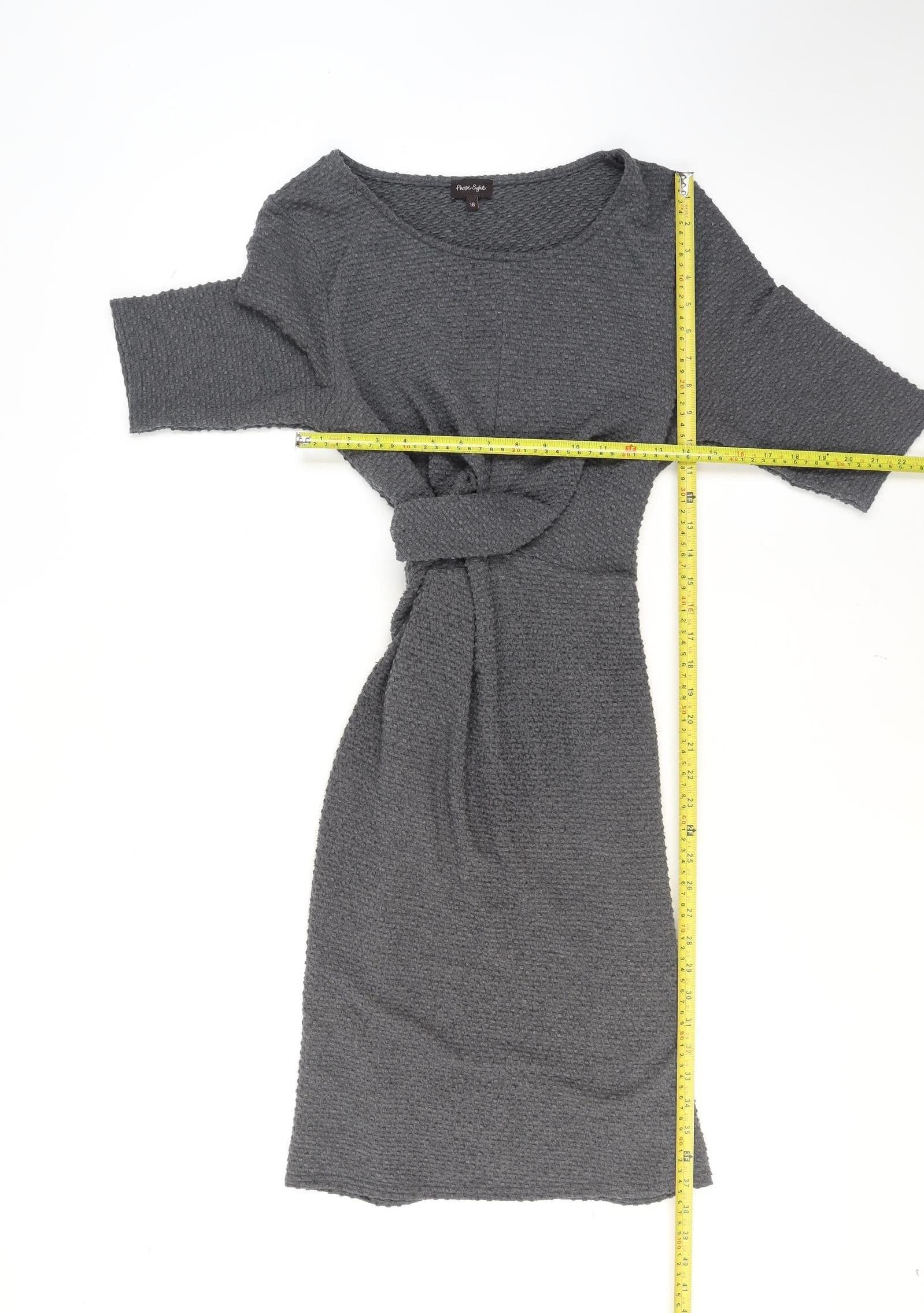 Phase Eight Women Grey Size 16 Sheath Twist Front Knit Dress - Image 2