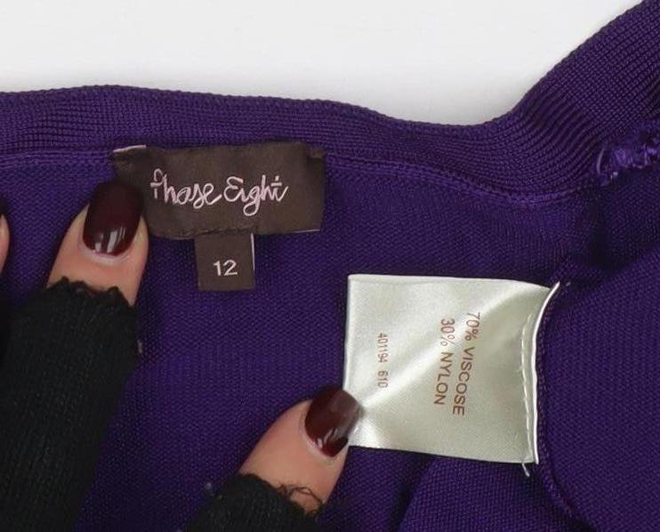 Phase Eight Women Purple Size 12 V-Neck 3/4 Sleeve Cardigan - Image 4