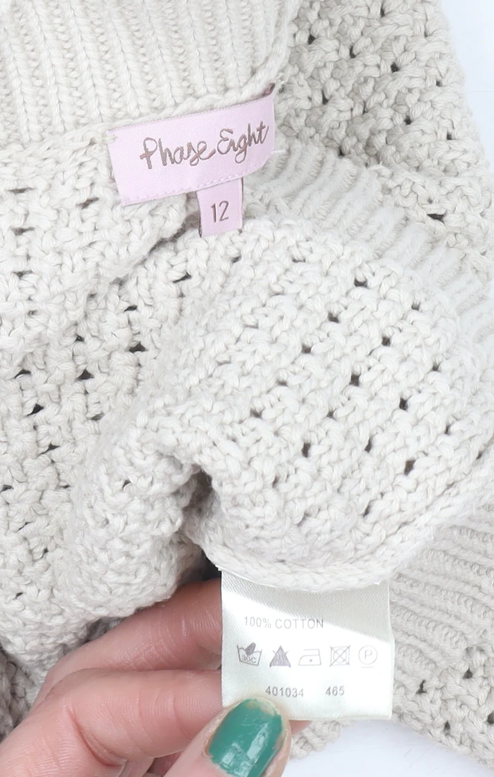 Phase Eight Women’s Beige Open-Knit Cotton Cardigan Size 12 - Image 4