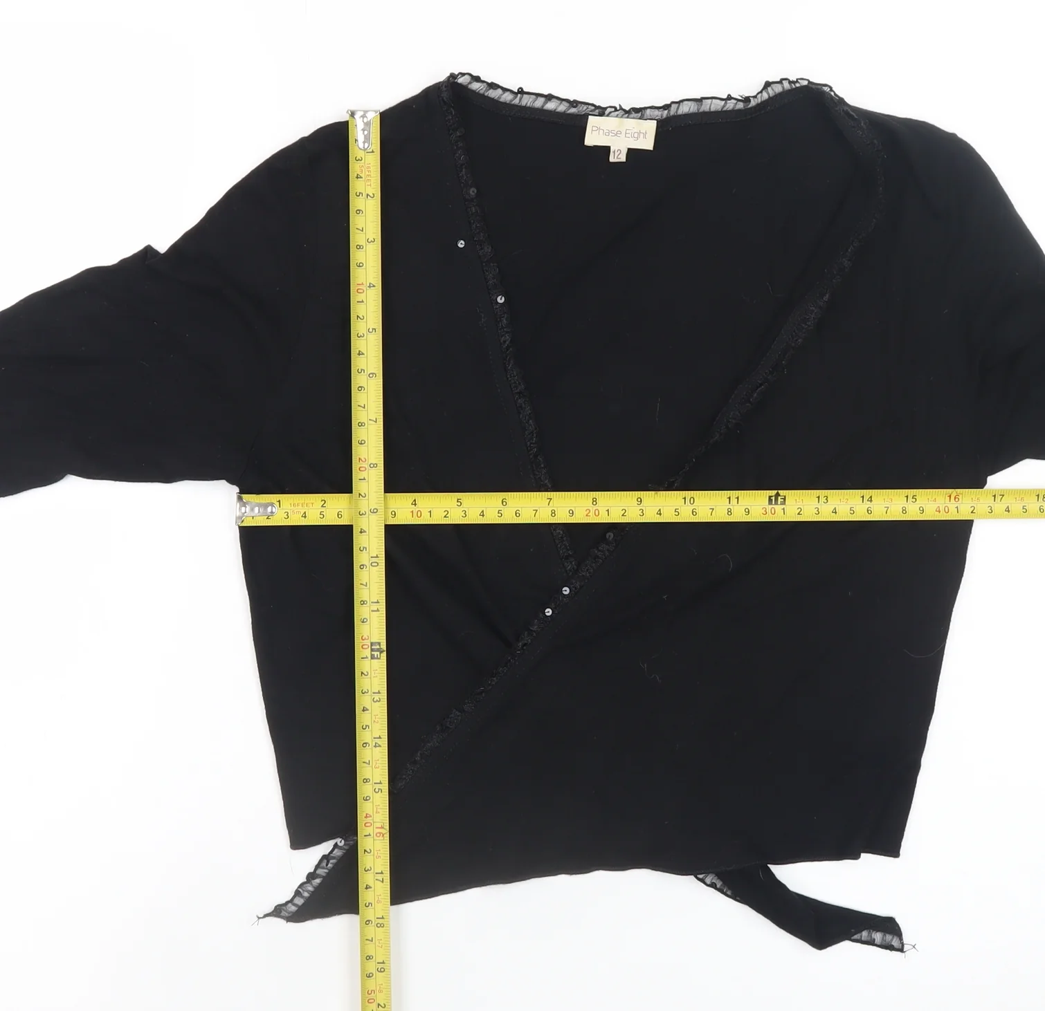 Phase Eight Women’s Black Wrap Blouse Size 12 Long Sleeve V-Neck - Image 2