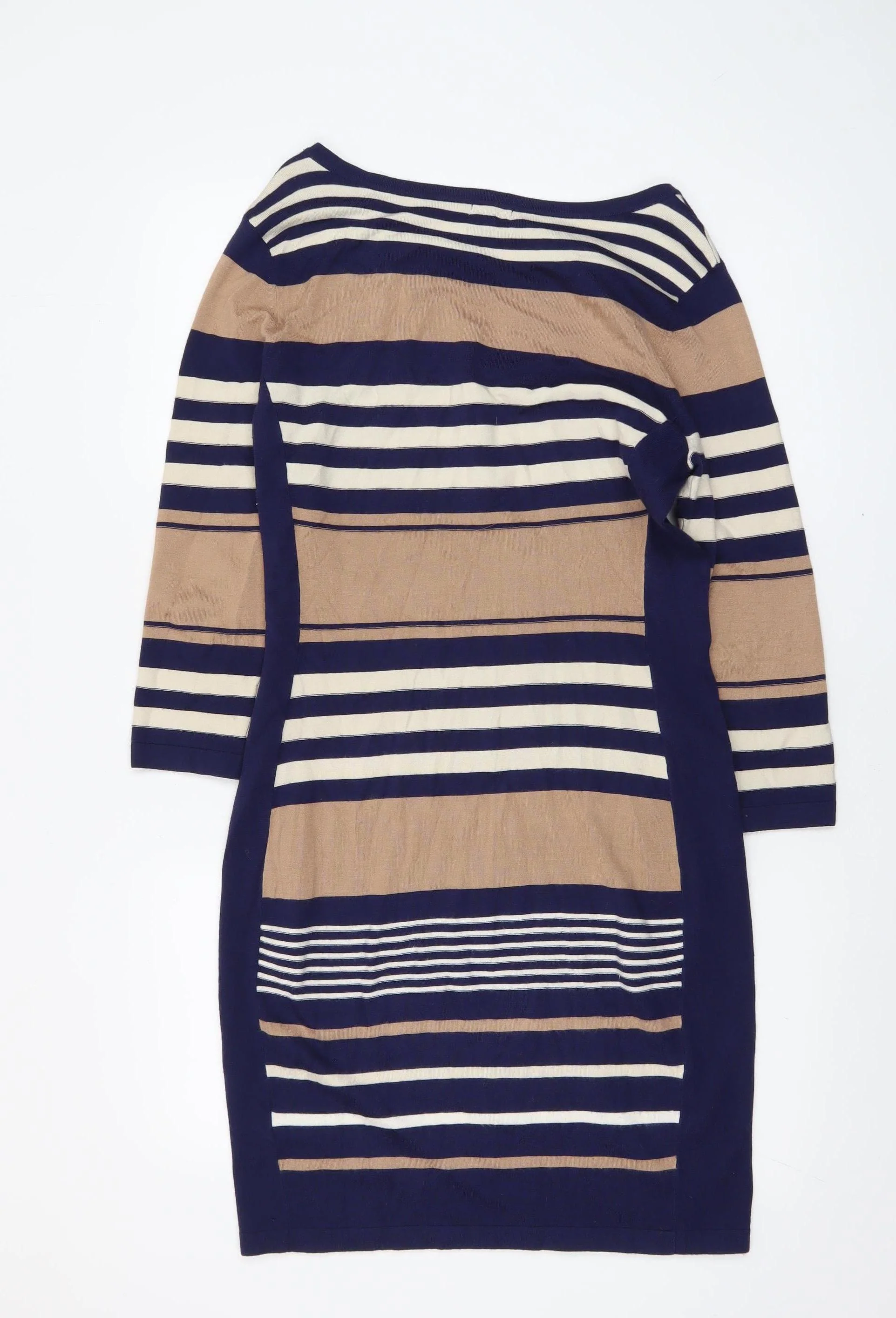 Phase Eight Women’s Blue Beige Striped Bodycon Knit Dress Size 10 - Image 3