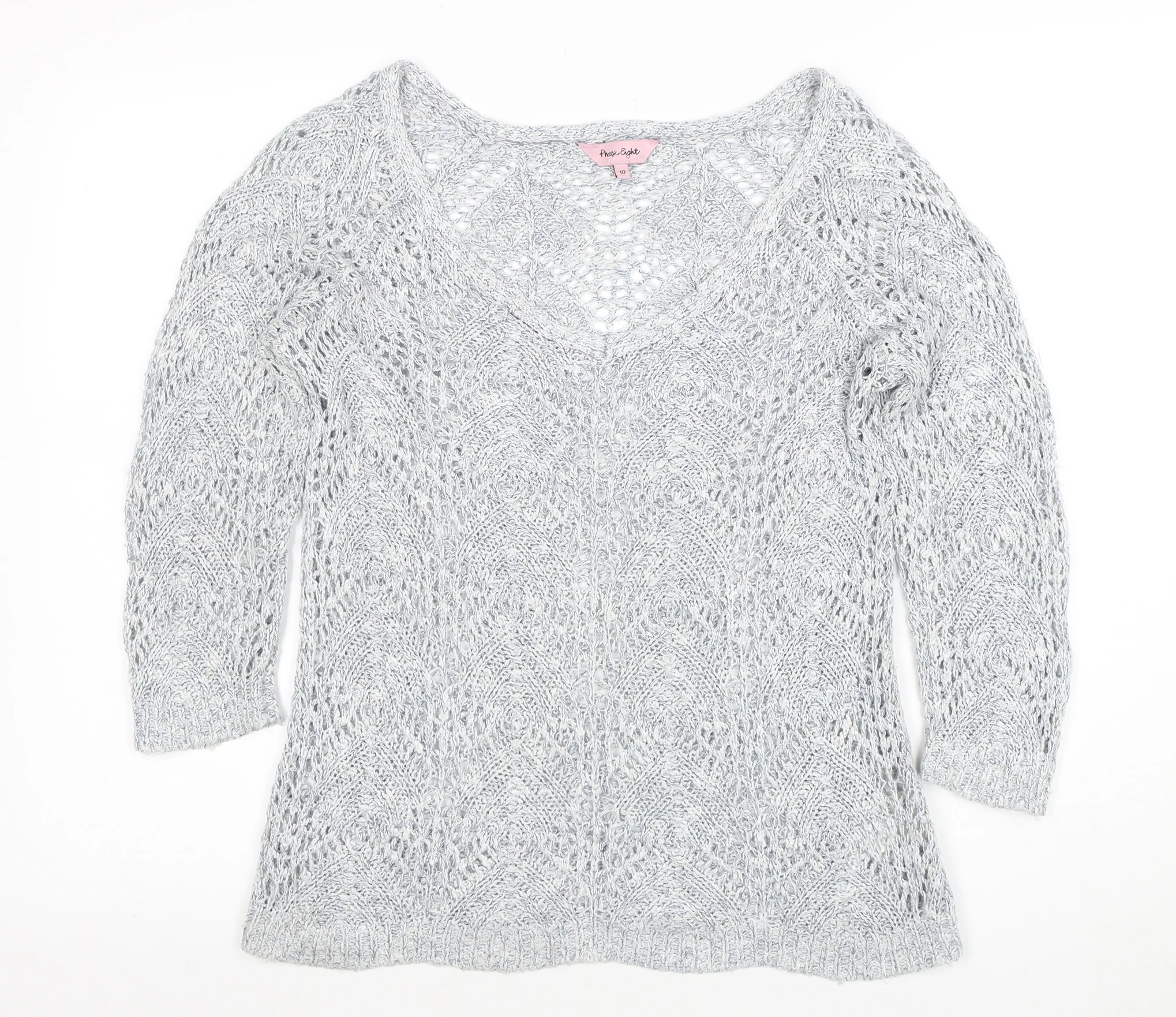 Phase Eight Women’s Grey Open-Knit V-Neck Jumper Size 10