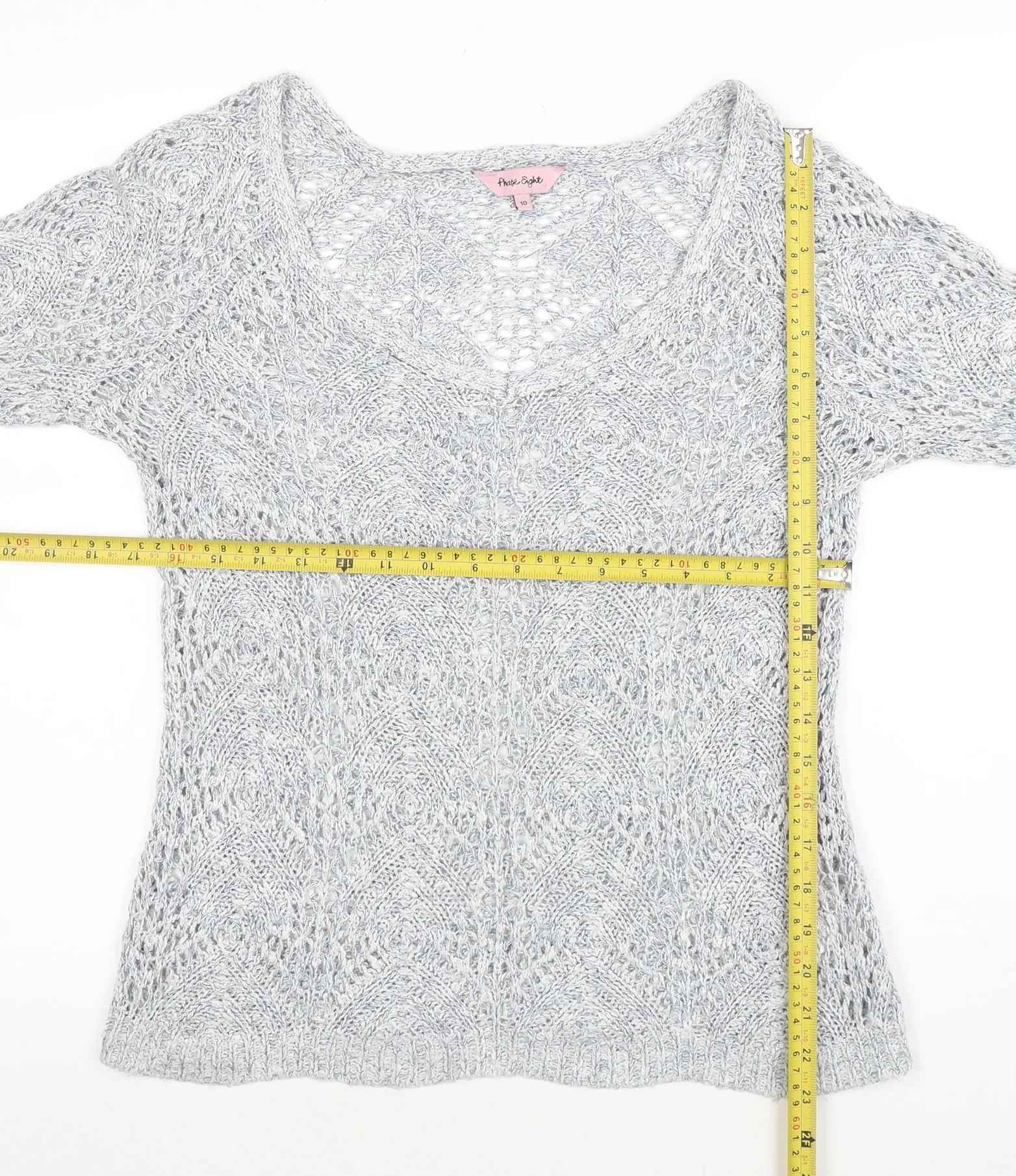 Phase Eight Women’s Grey Open-Knit V-Neck Jumper Size 10 - Image 2