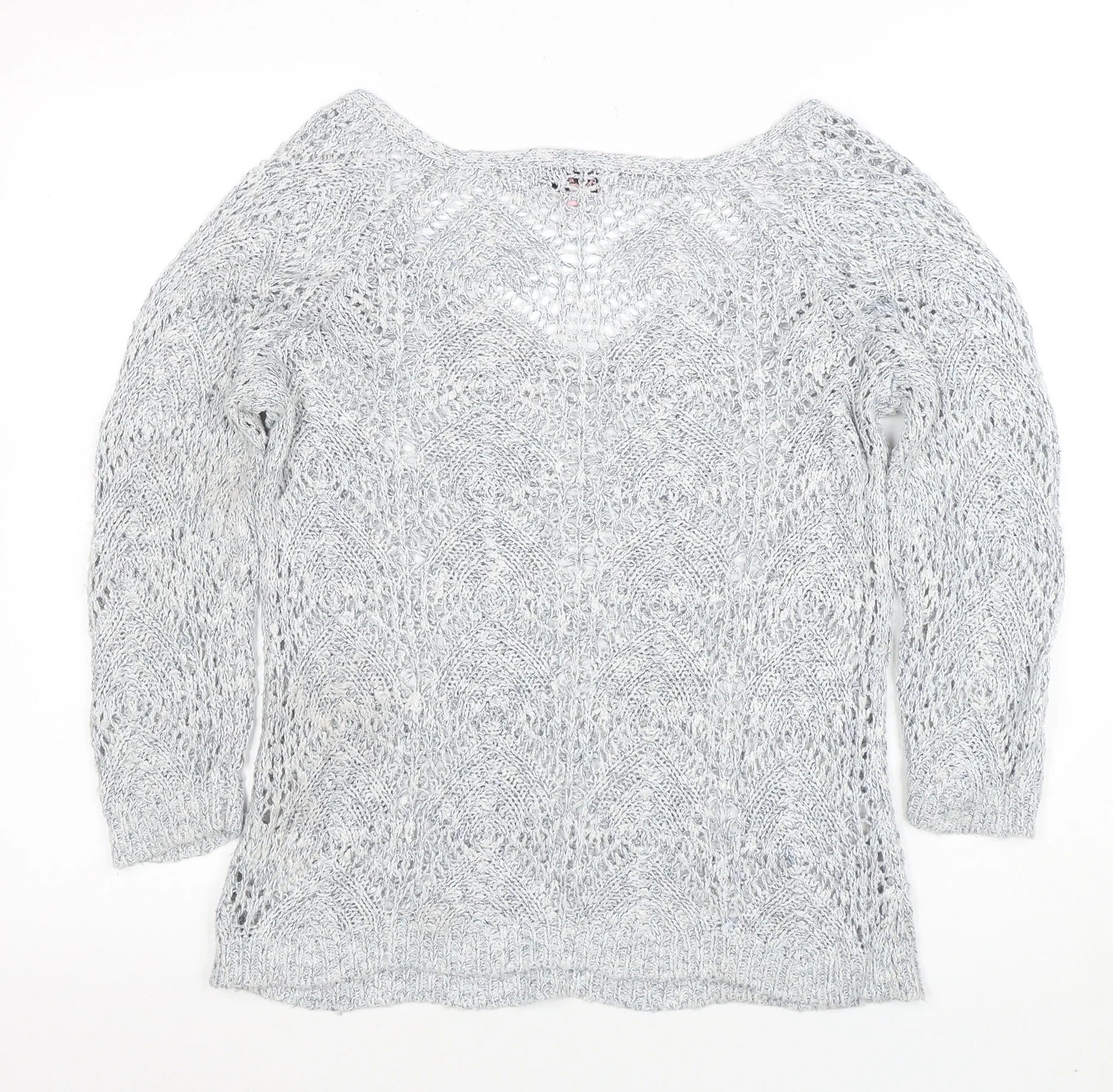 Phase Eight Women’s Grey Open-Knit V-Neck Jumper Size 10 - Image 3