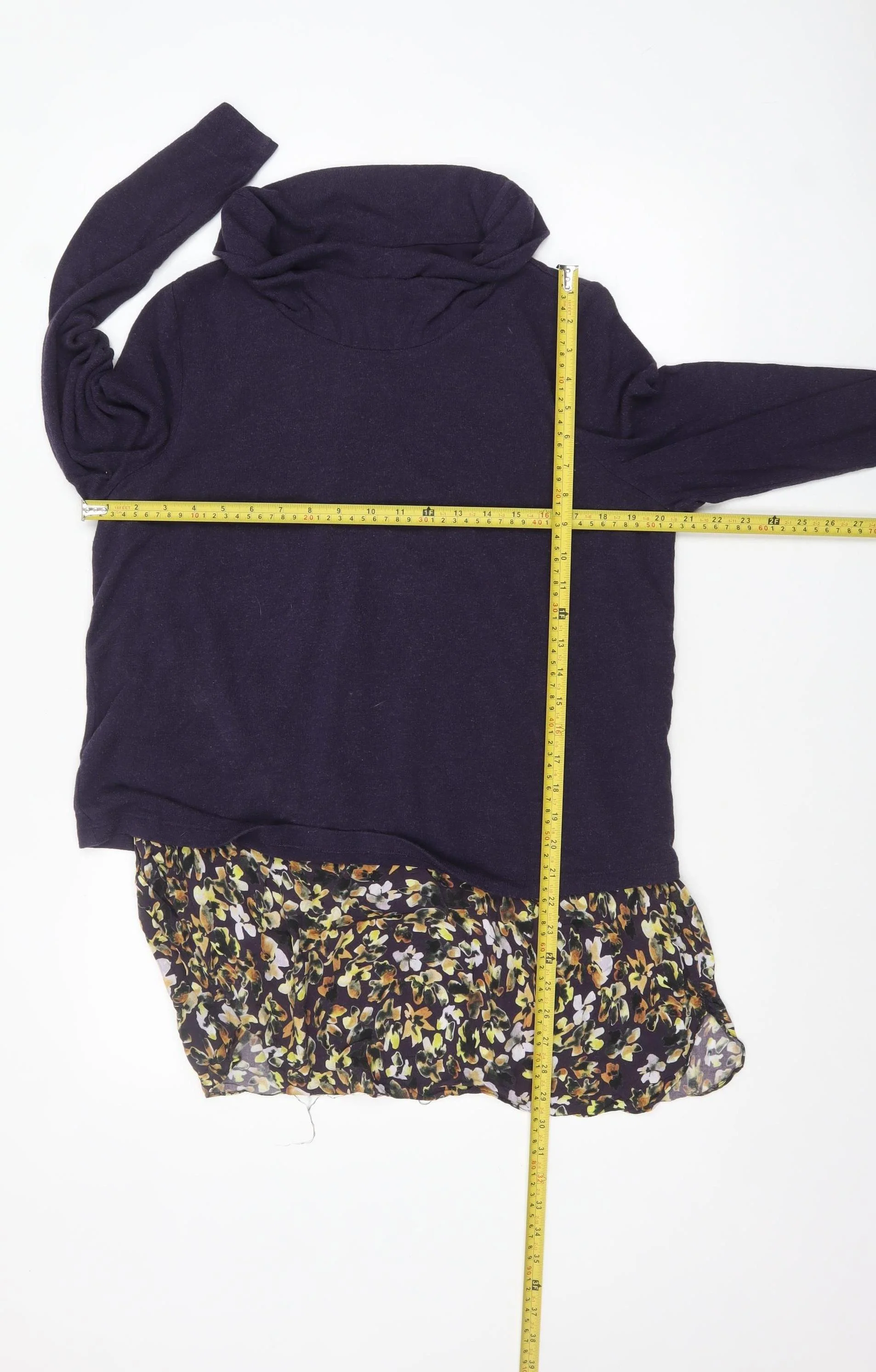 Phase Eight Women’s Purple Floral Hem Cowl Neck Tunic Jumper Size 16 - Image 2