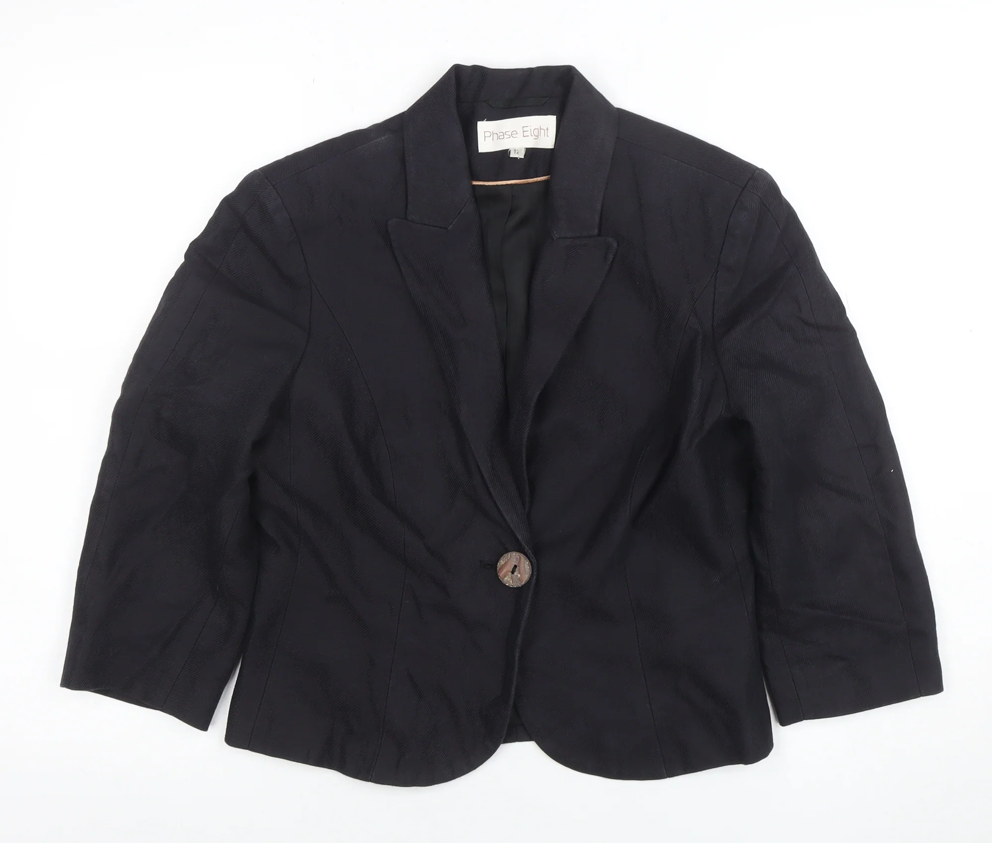 Phase Eight Women's Black Linen Blend One Button Blazer Size 12