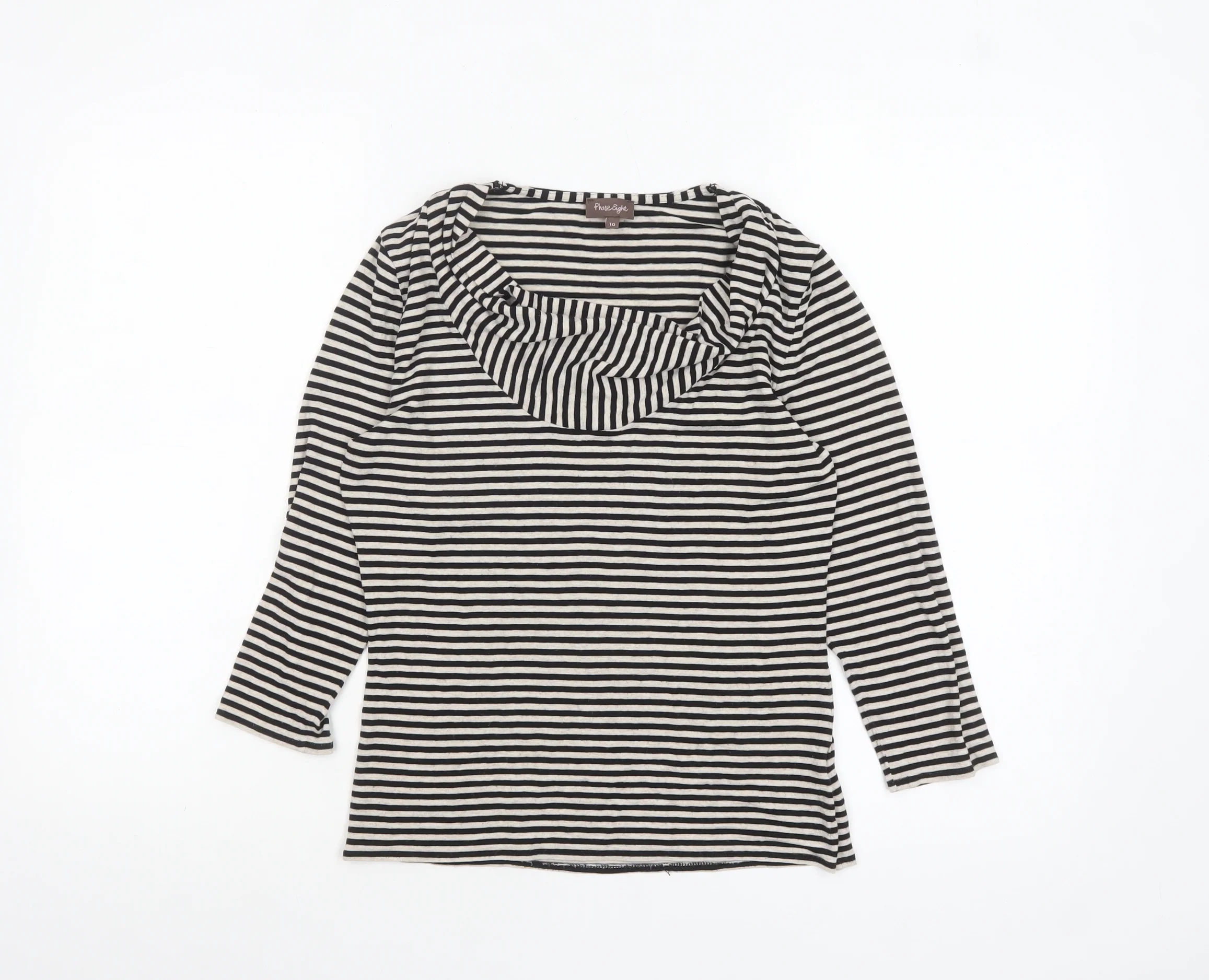 Phase Eight Women's Black Striped Cowl Neck 3/4 Sleeve Jersey Top Size 10