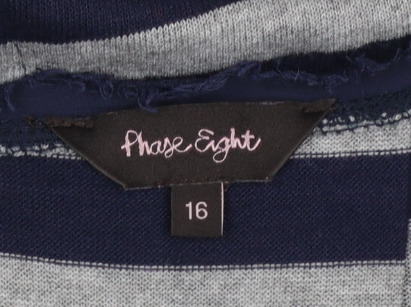 Phase Eight Women's Blue Striped 3/4 Sleeve Jersey Top Size 16 - Image 5