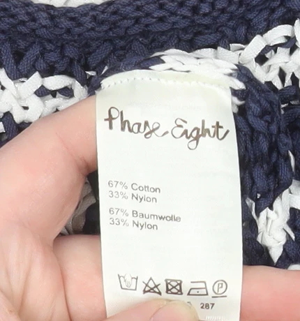 Phase Eight Women's Blue White Striped Open-Knit Jumper Size S - Image 5