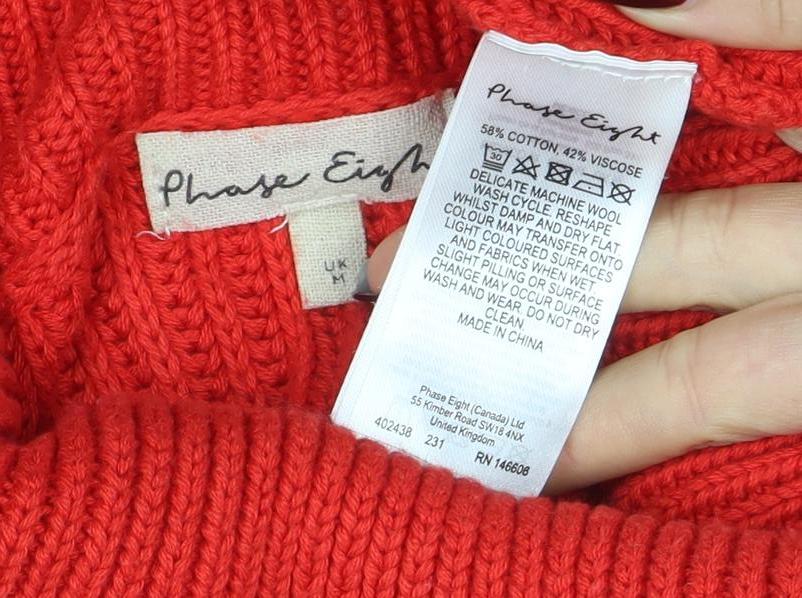Phase Eight Women's Red Roll Neck Chunky Knit Long Sleeve Jumper Size M - Image 4