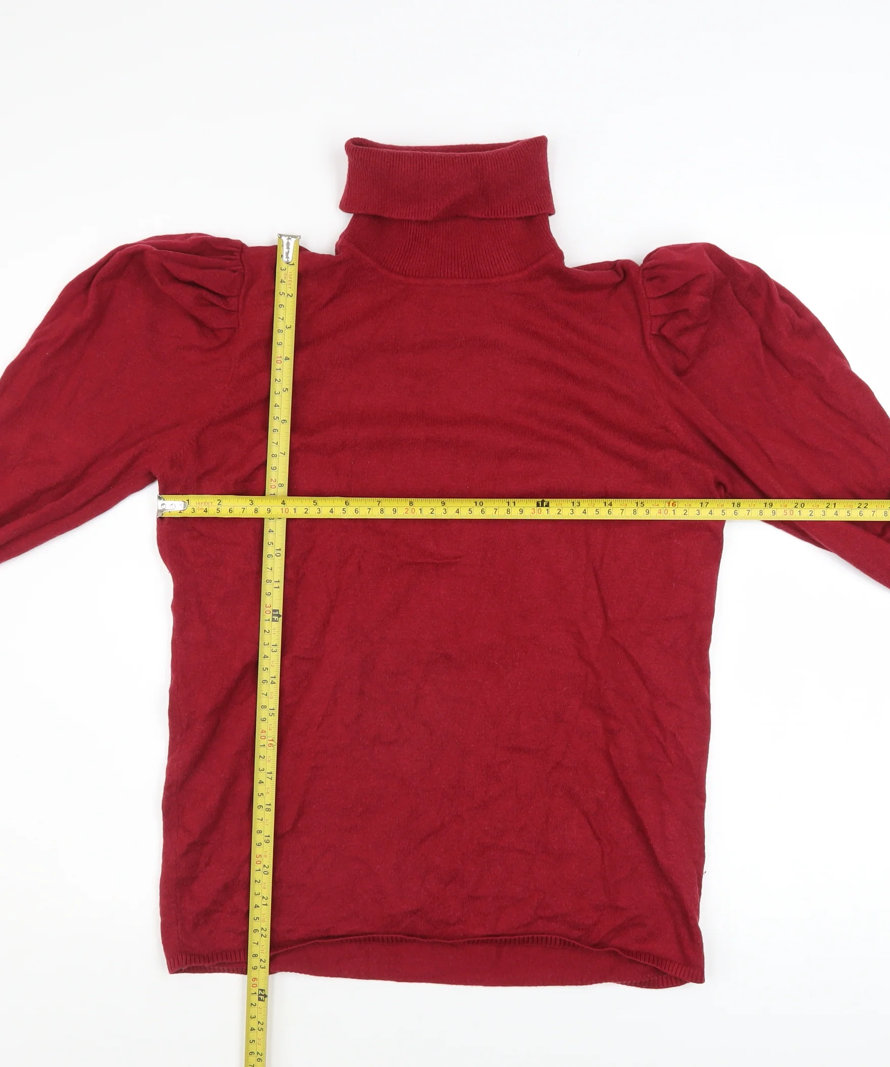 Piazza Italia Women Red Roll Neck Puff Sleeve Knit Jumper XL - Image 2