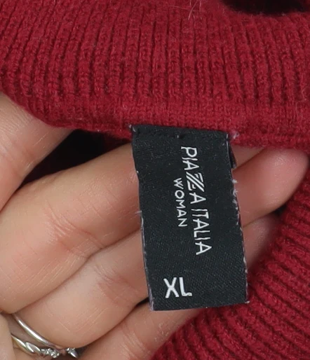 Piazza Italia Women Red Roll Neck Puff Sleeve Knit Jumper XL - Image 4