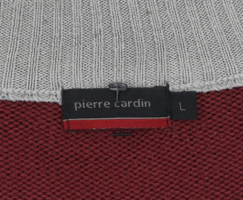 Pierre Cardin Men Red Grey Striped 1/2 Zip High Neck Jumper L - Image 5