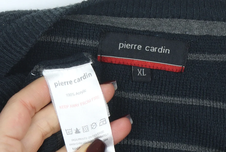 Pierre Cardin Men’s Black Striped Crew Neck Pullover Jumper XL - Image 4