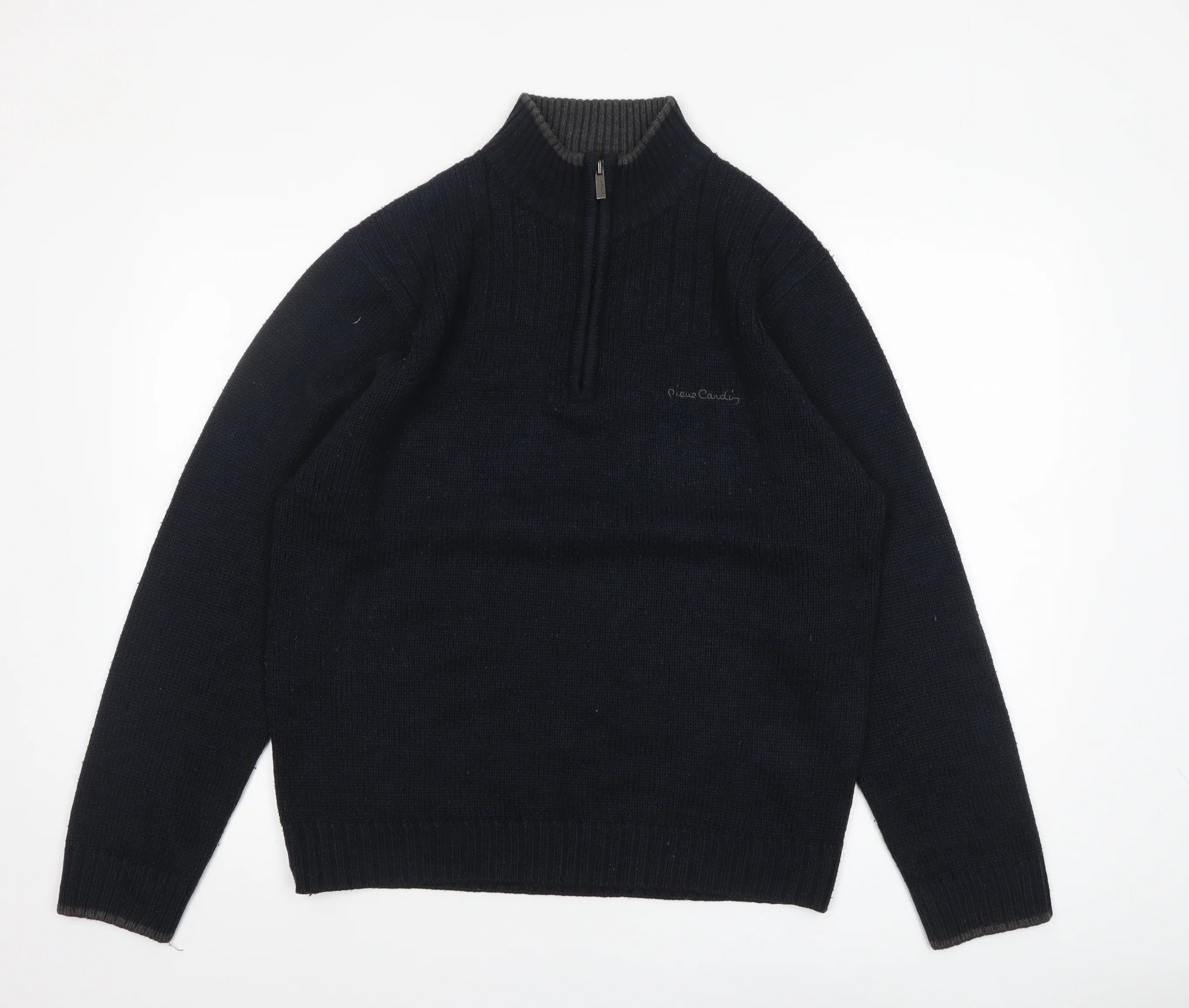 Pierre Cardin Men's Black L 1/4 Zip High Neck Acrylic Jumper