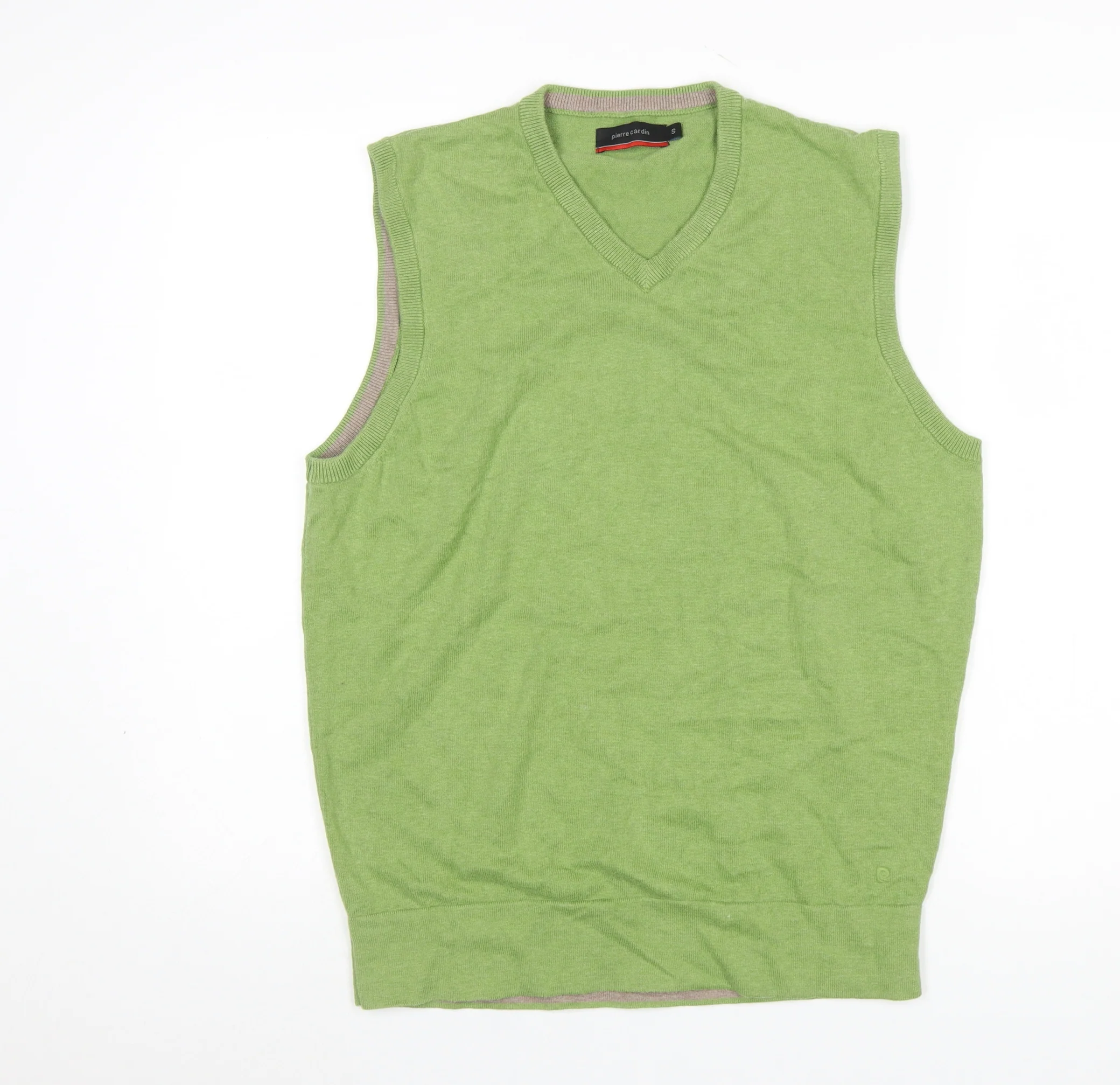 Pierre Cardin Men's Green Cotton V-Neck Sleeveless Vest Jumper Size S