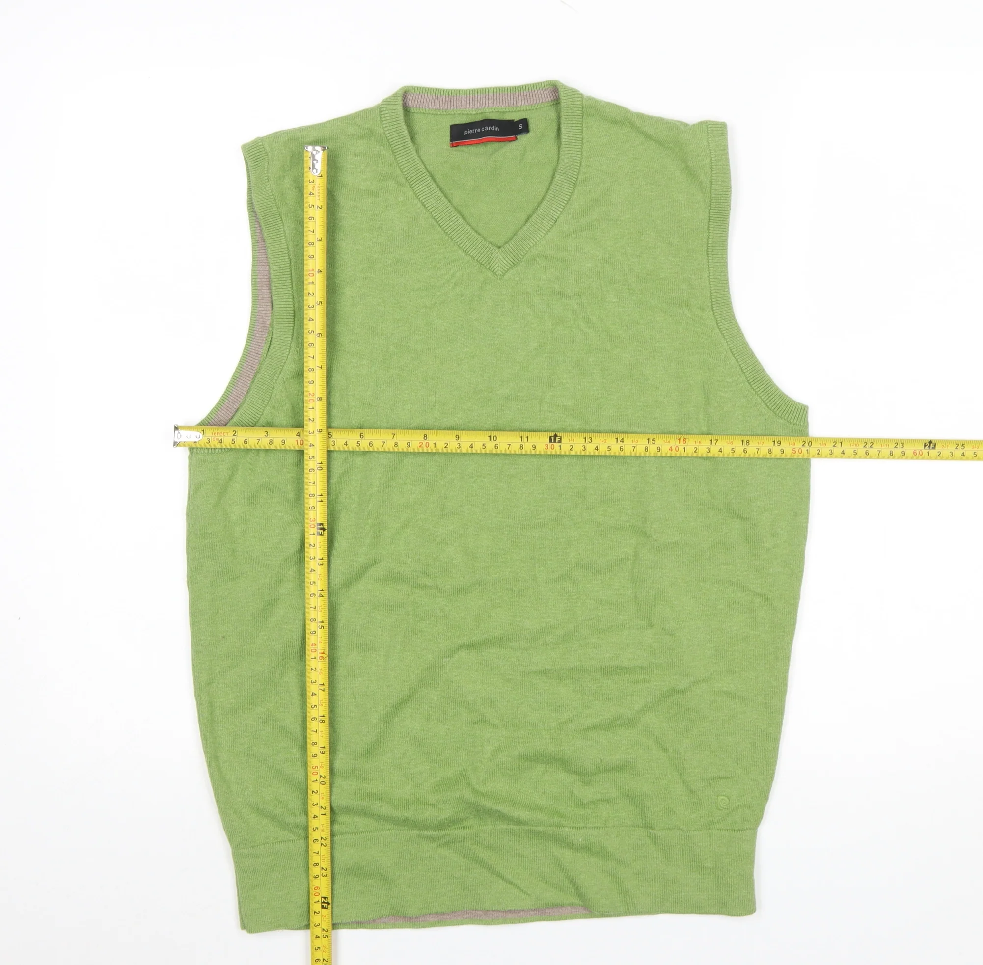 Pierre Cardin Men's Green Cotton V-Neck Sleeveless Vest Jumper Size S - Image 2