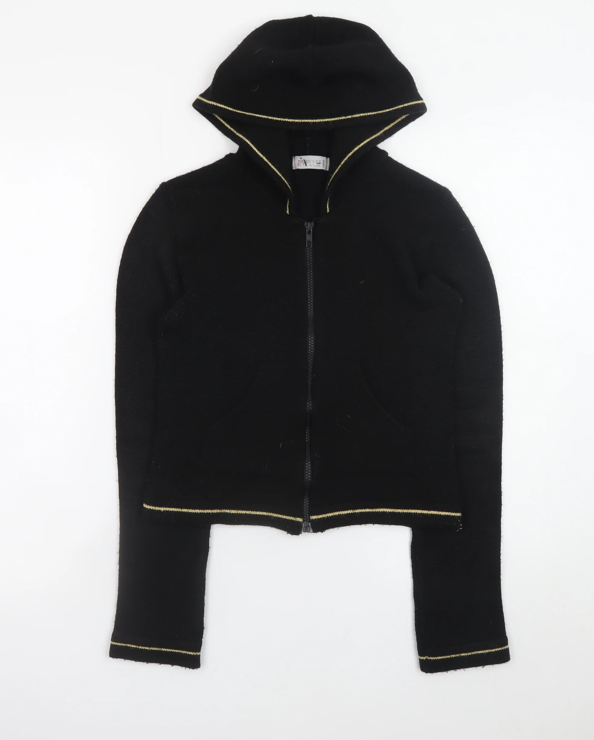 Pimkie Women’s Black Full Zip Hooded Knit Jumper Size 4