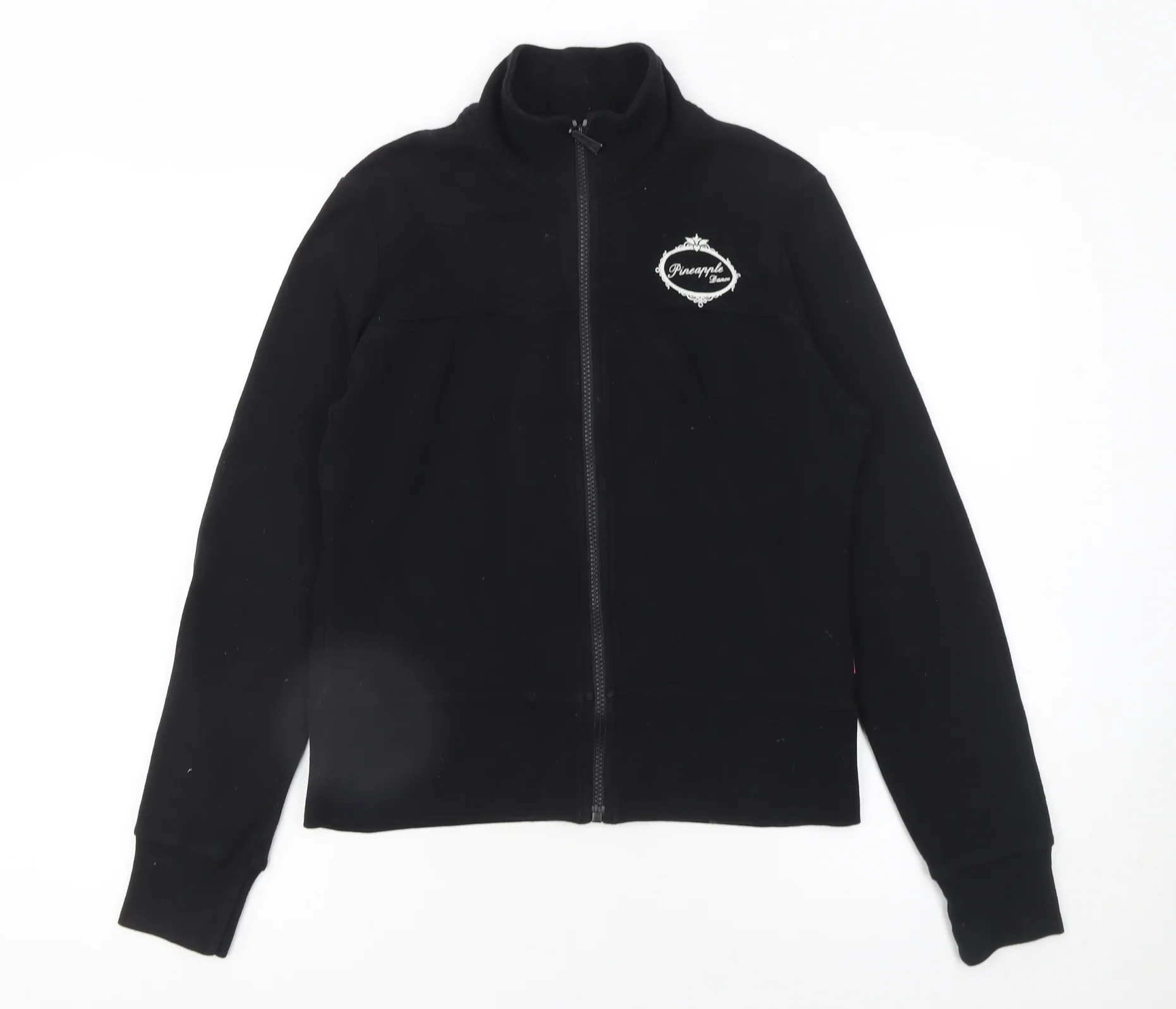Pineapple Womens Black Cotton Track Jacket Size 12 Full Zip Fleece