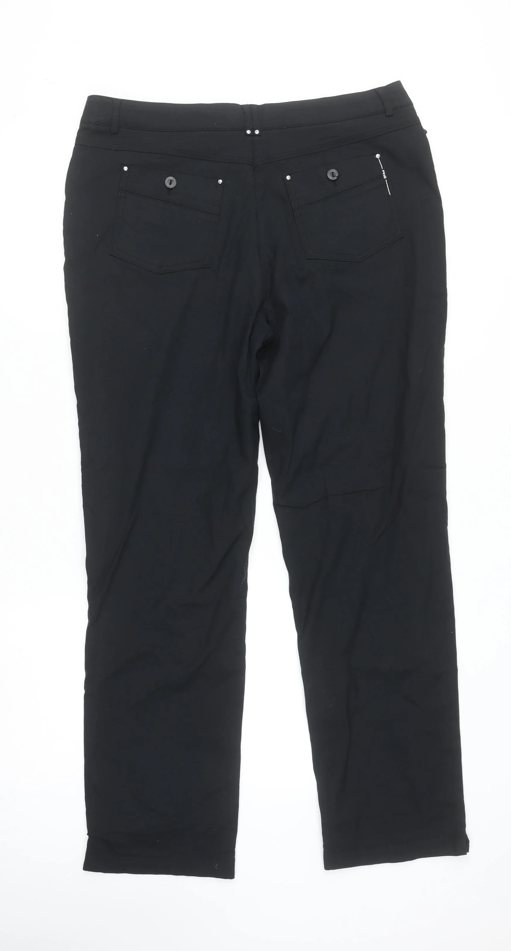 Pink Collection Women's Black Stretch Cotton Straight Trousers Size 14 - Image 3