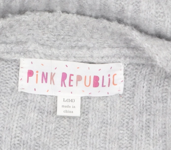 Pink Republic Womens Grey L Ribbed Knit Open Cardigan Jumper - Image 5