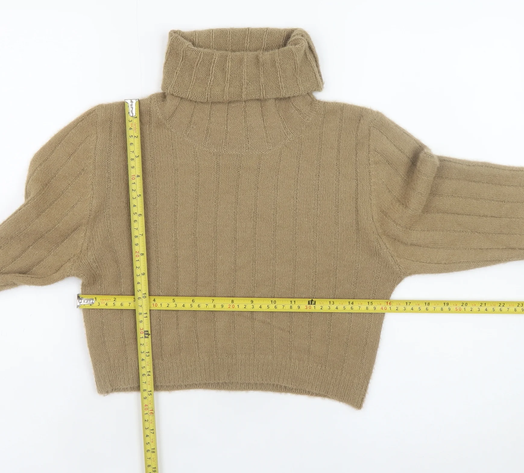 Pink Vanilla Women Beige Roll Neck Ribbed Knit Jumper M/L - Image 2