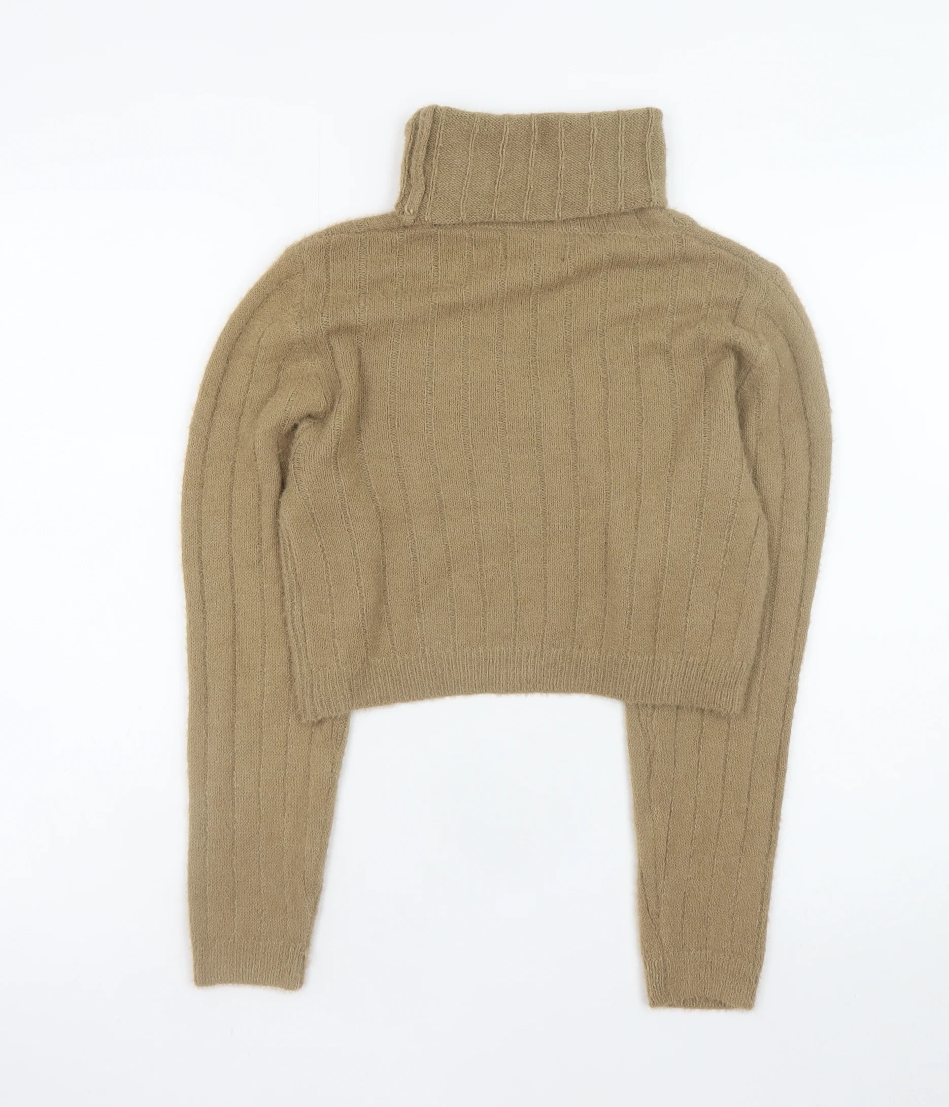 Pink Vanilla Women Beige Roll Neck Ribbed Knit Jumper M/L - Image 3