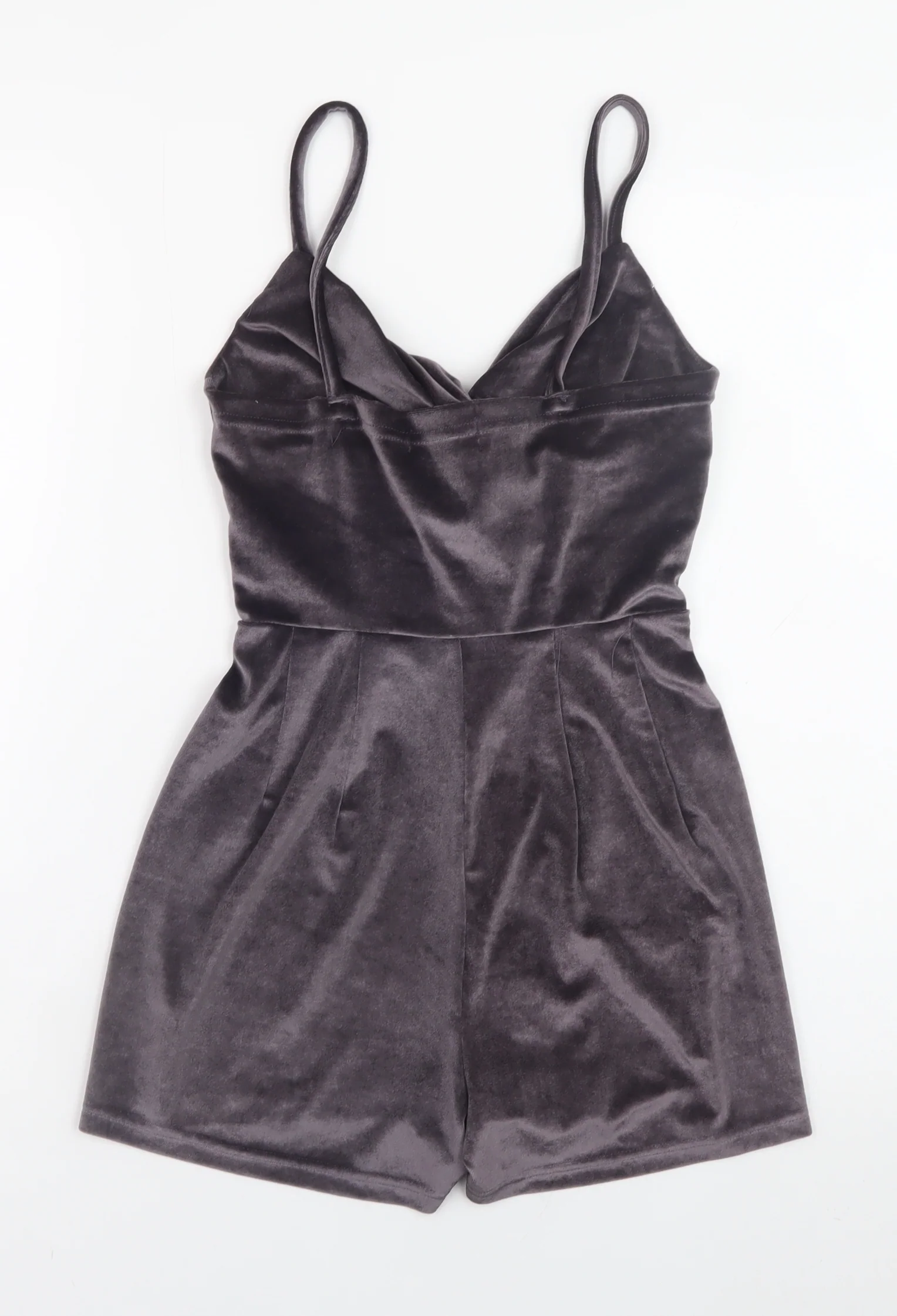 Pink Vanilla Women's Grey Velvet Playsuit UK 8 Sleeveless V-Neck - Image 3