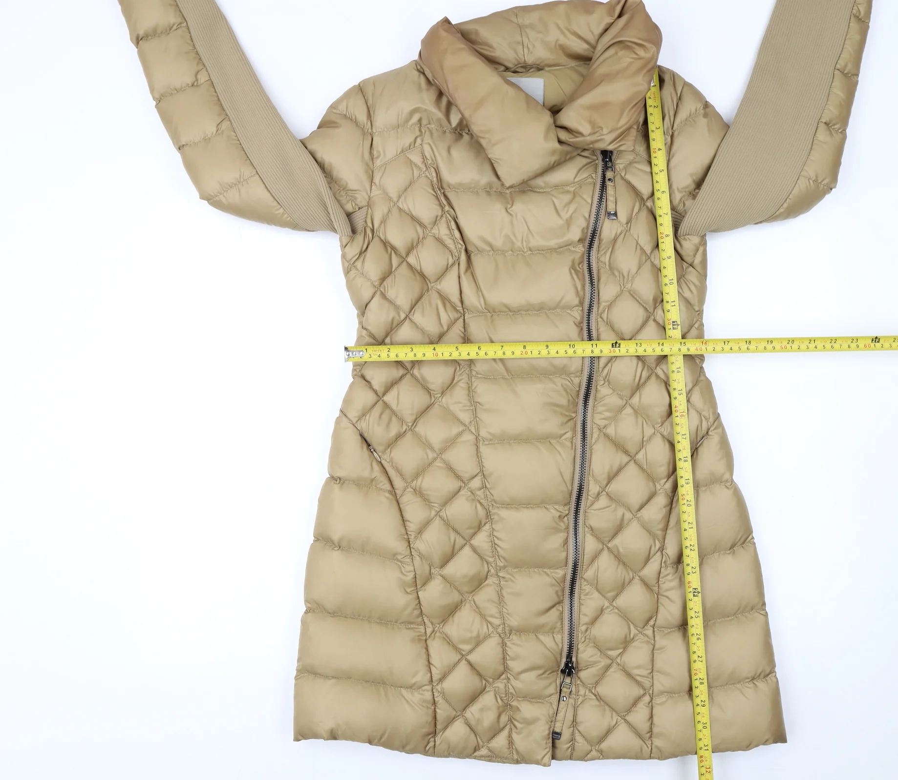 Pinko Women's Beige Long Quilted Puffer Coat Size 12 - Image 2