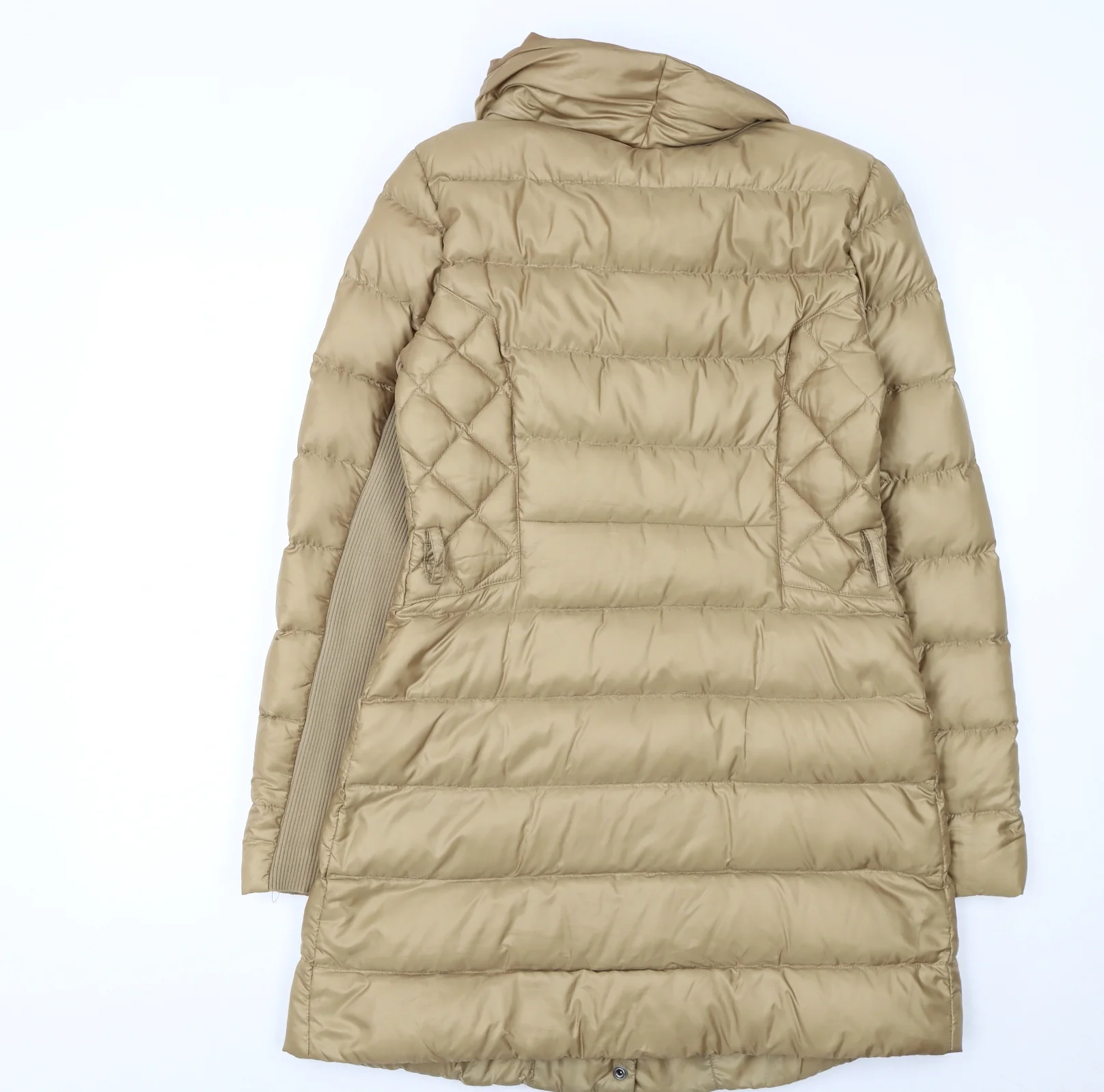 Pinko Women's Beige Long Quilted Puffer Coat Size 12 - Image 3