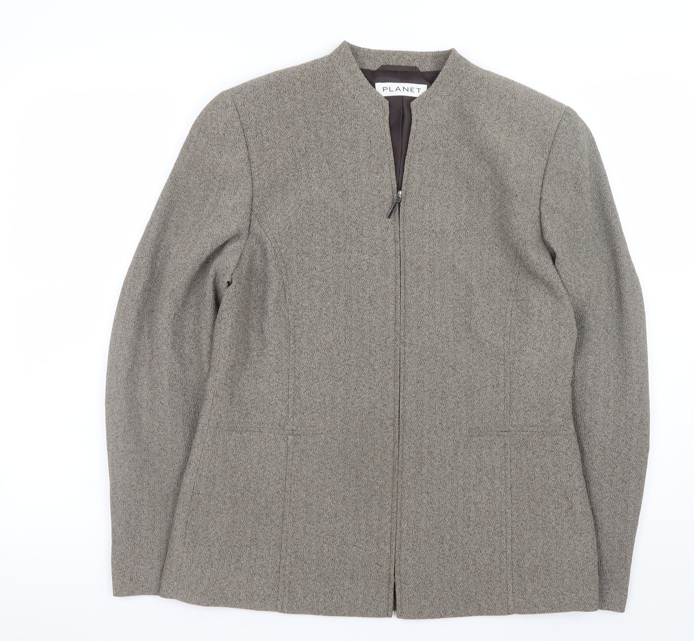 Planet Women's Brown Herringbone Zip Jacket Size 12