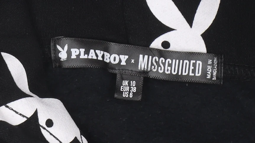 Playboy x Missguided Womens Black Cropped Hoodie UK 10 Hooded Pullover - Image 4