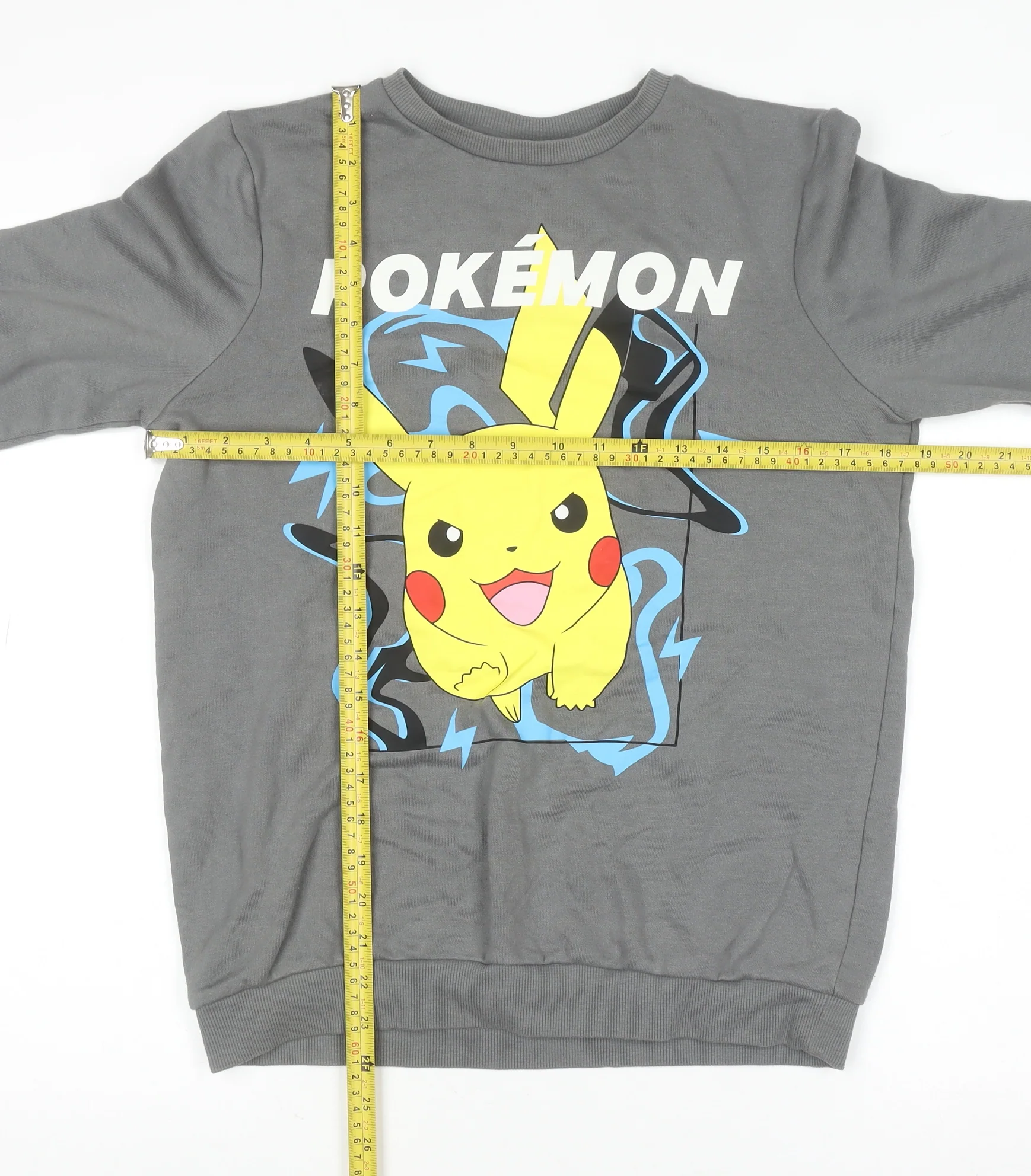 Pokémon Boys Grey Pikachu Sweatshirt 12-13 Years Crew Neck Cotton Blend - Image 2