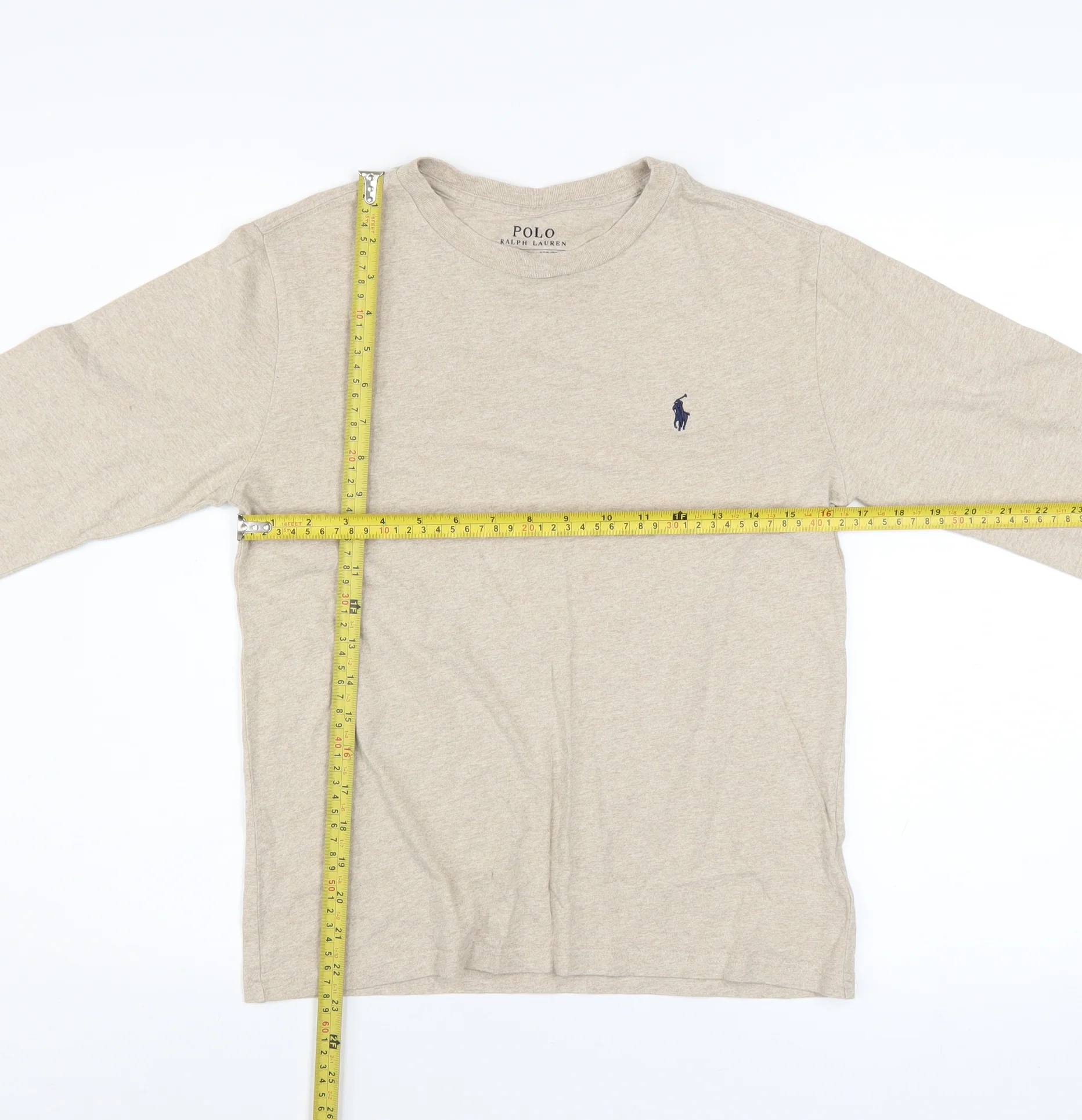Polo Ralph Lauren Boys Beige Long Sleeve Crew Neck T-Shirt Size 10-12 - Image 2