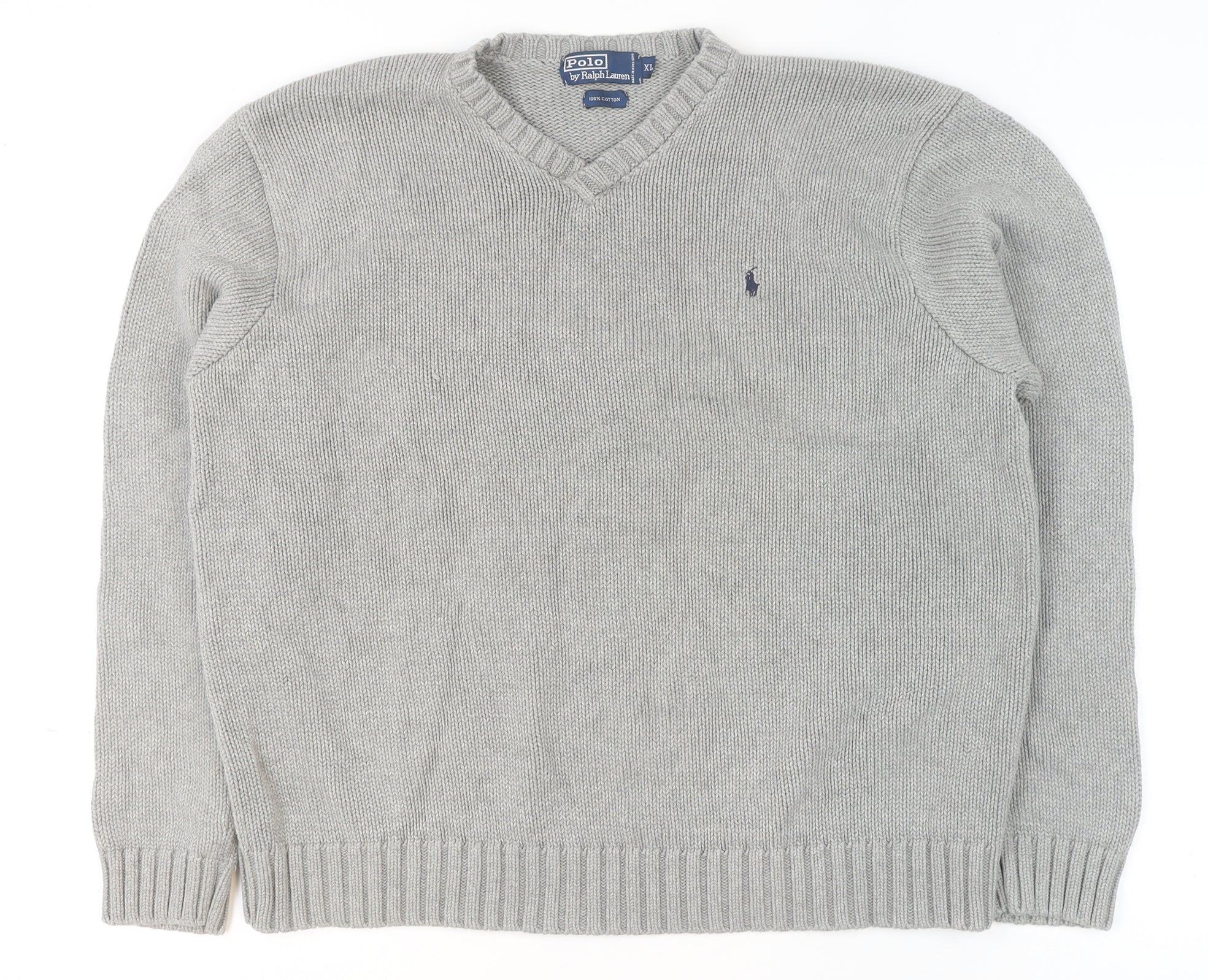 Polo Ralph Lauren Mens Grey XL Cotton V-Neck Jumper