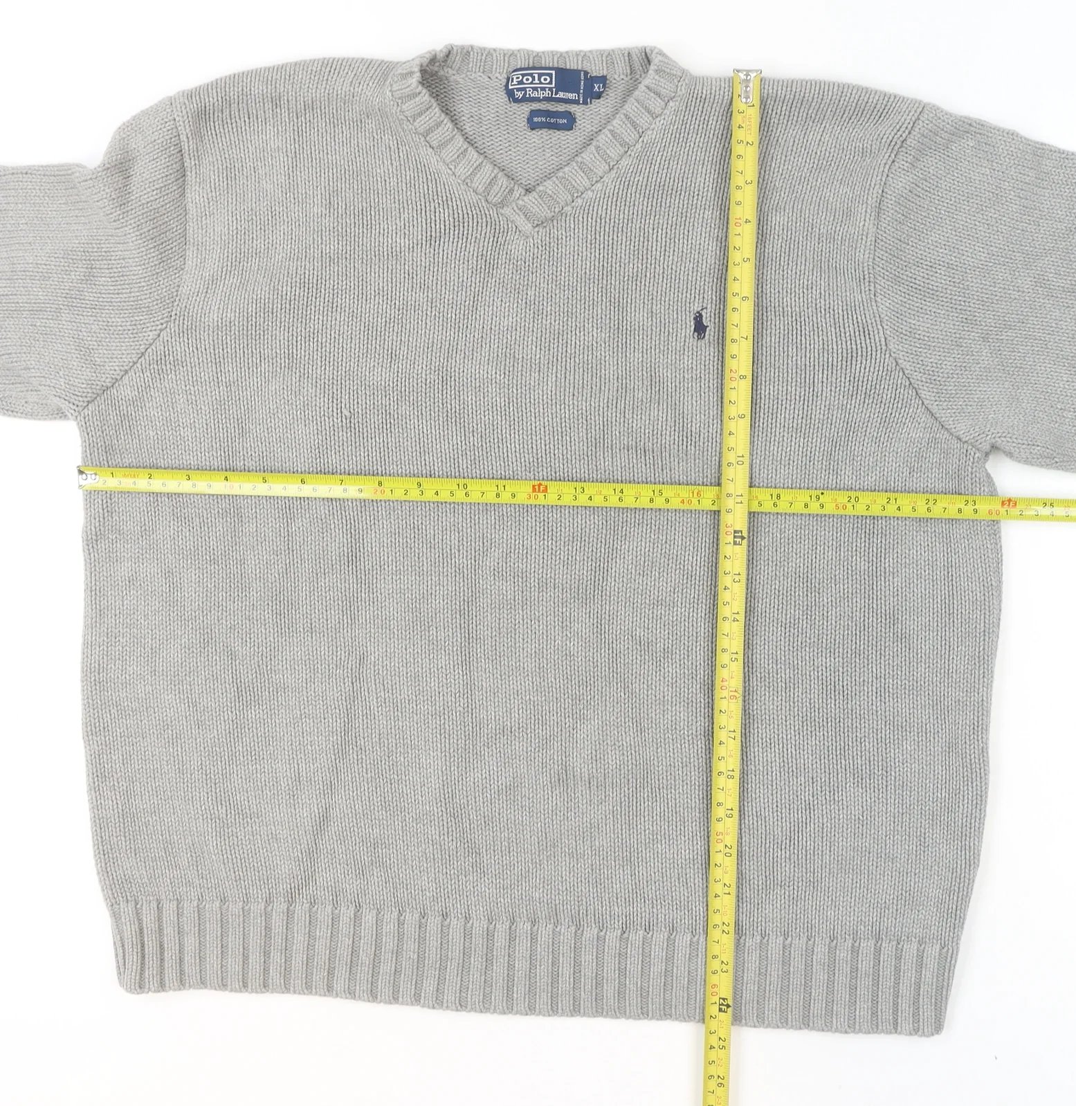 Polo Ralph Lauren Mens Grey XL Cotton V-Neck Jumper - Image 2