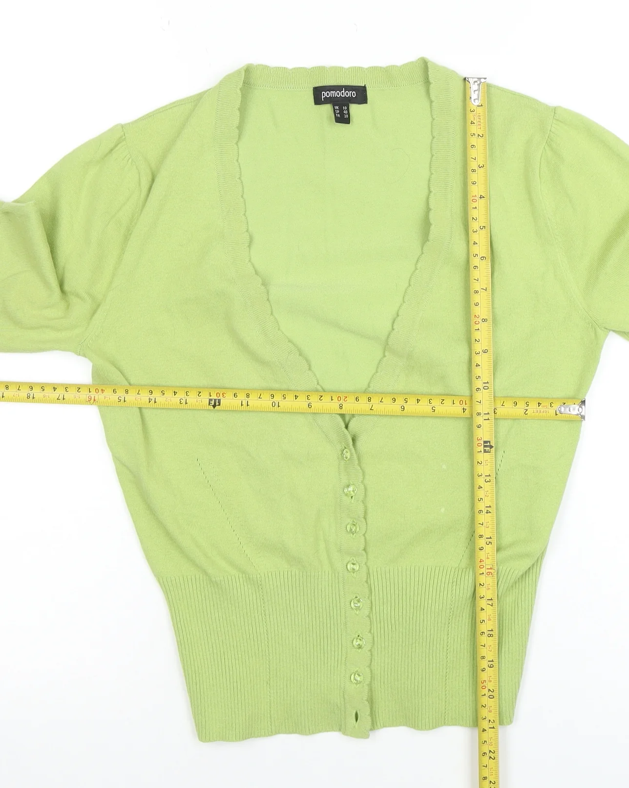 Pomodoro Women’s Green Cotton V-Neck Button Cardigan Size 10 - Image 2