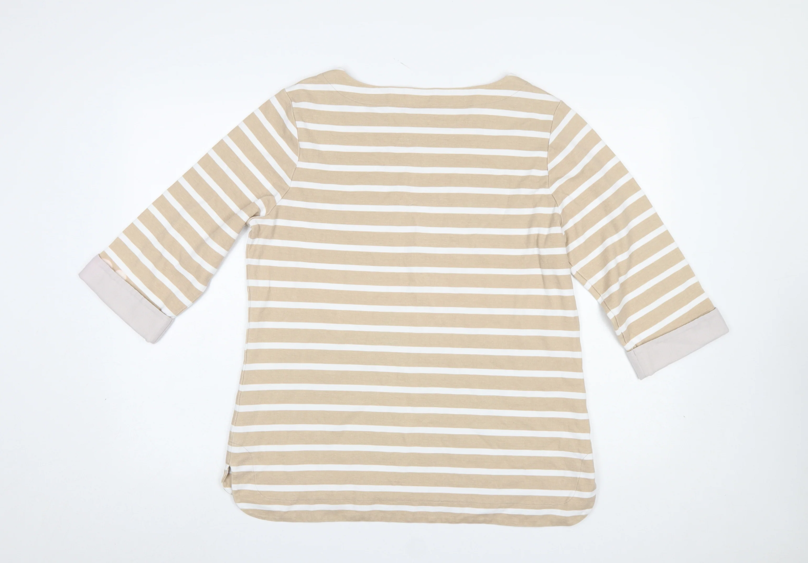 Pomodoro Womens Beige White Striped 3/4 Sleeve Cotton T-Shirt UK 16 - Image 3
