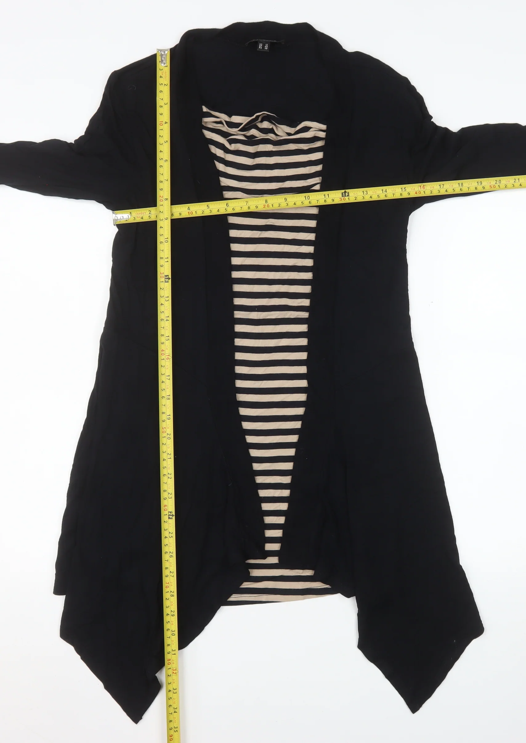 Pomodoro Womens Black Striped Long Sleeve Wrap Blouse Size 10 - Image 2
