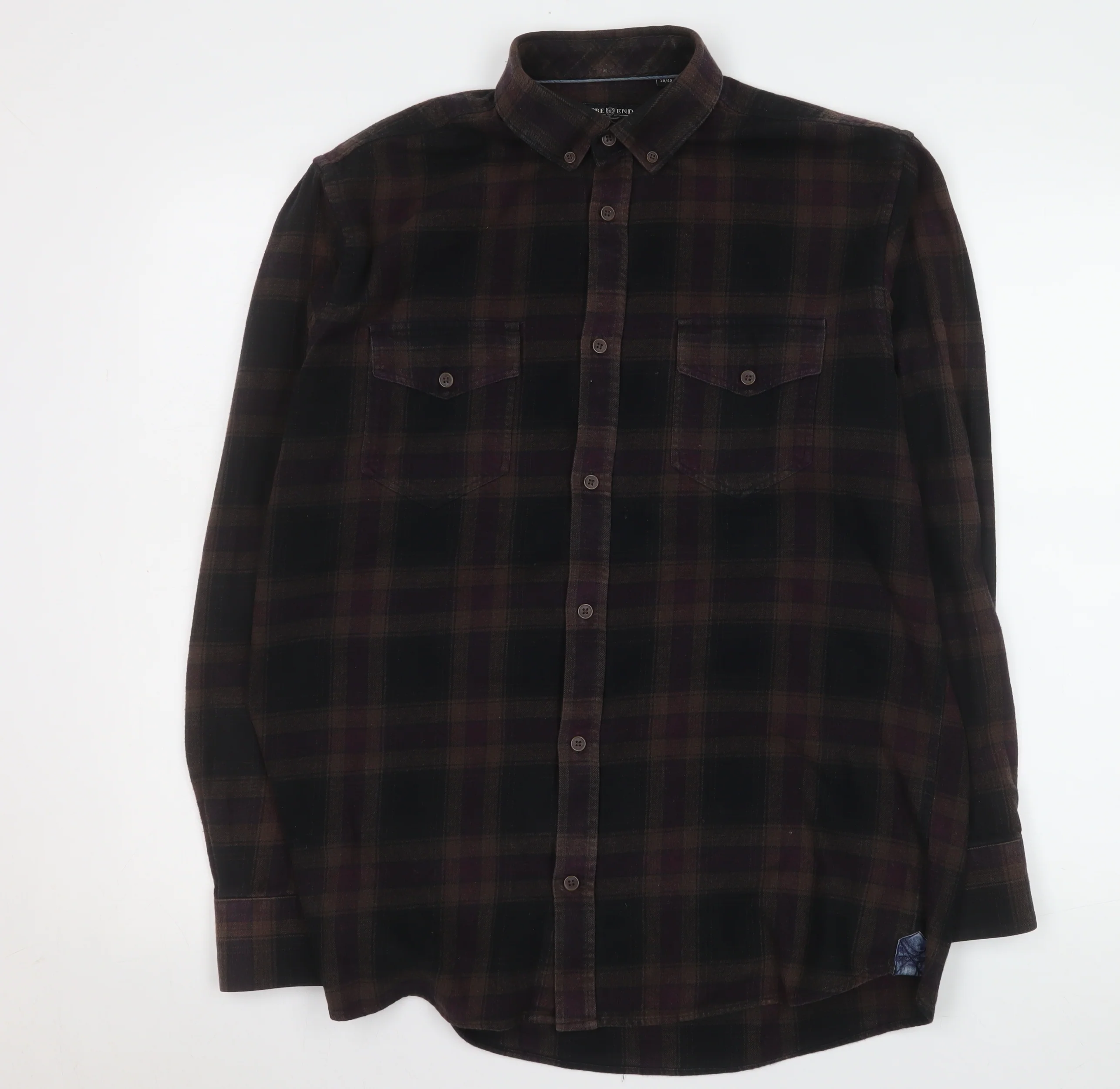 Pre End Men's Brown Check Flannel Button-Up Shirt Size 39 Regular